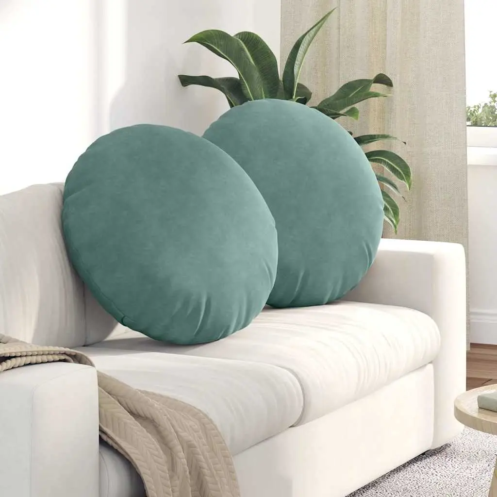 Lot de 2 Grands Coussins de Sol Velours Décoratif Déhoussable pour Intérieur Vert Mer Ø 60 cm – ComfortXL Outdoor Living