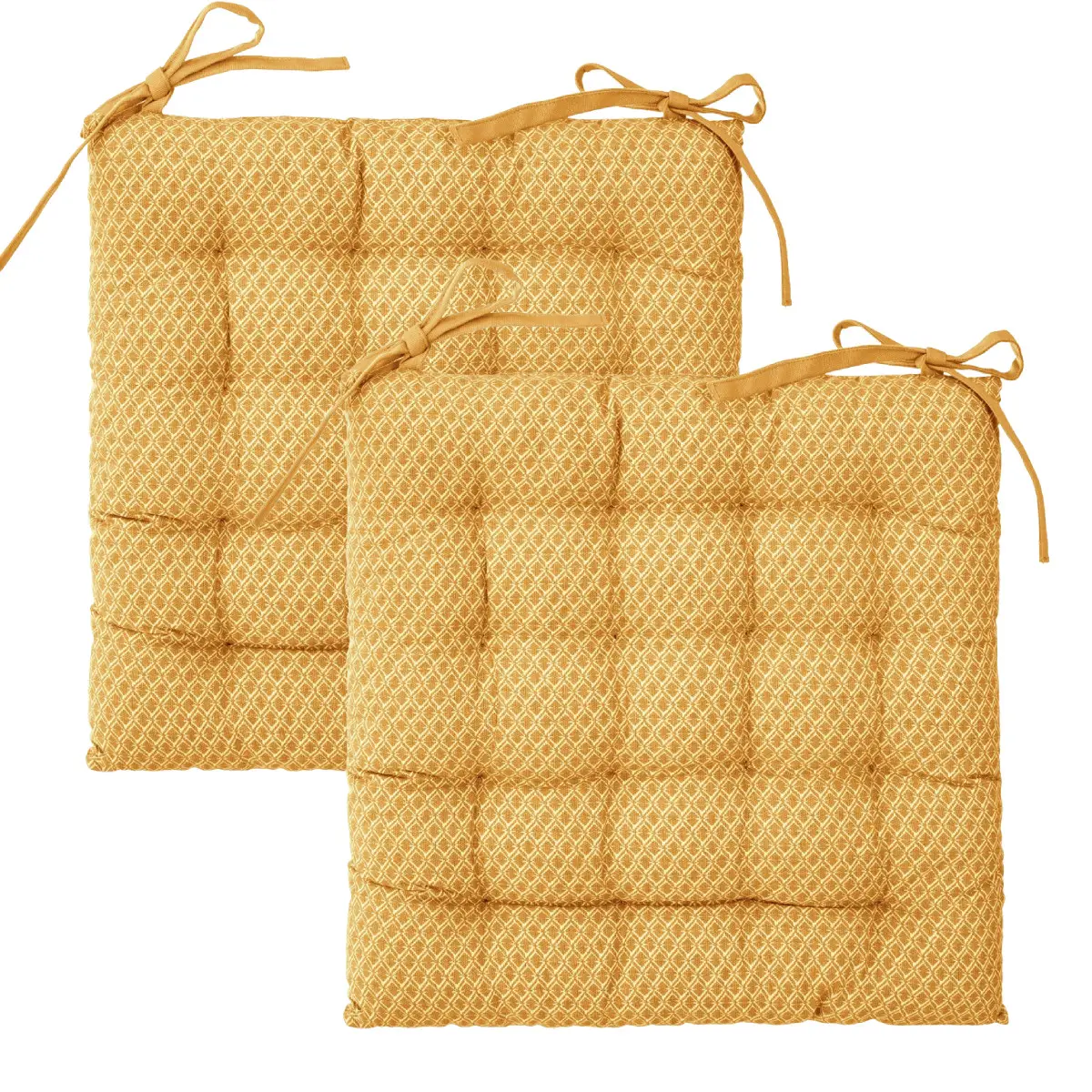Lot de 2 Galettes de chaise en Coton Ocre motif géométrique 38 x 38 cm