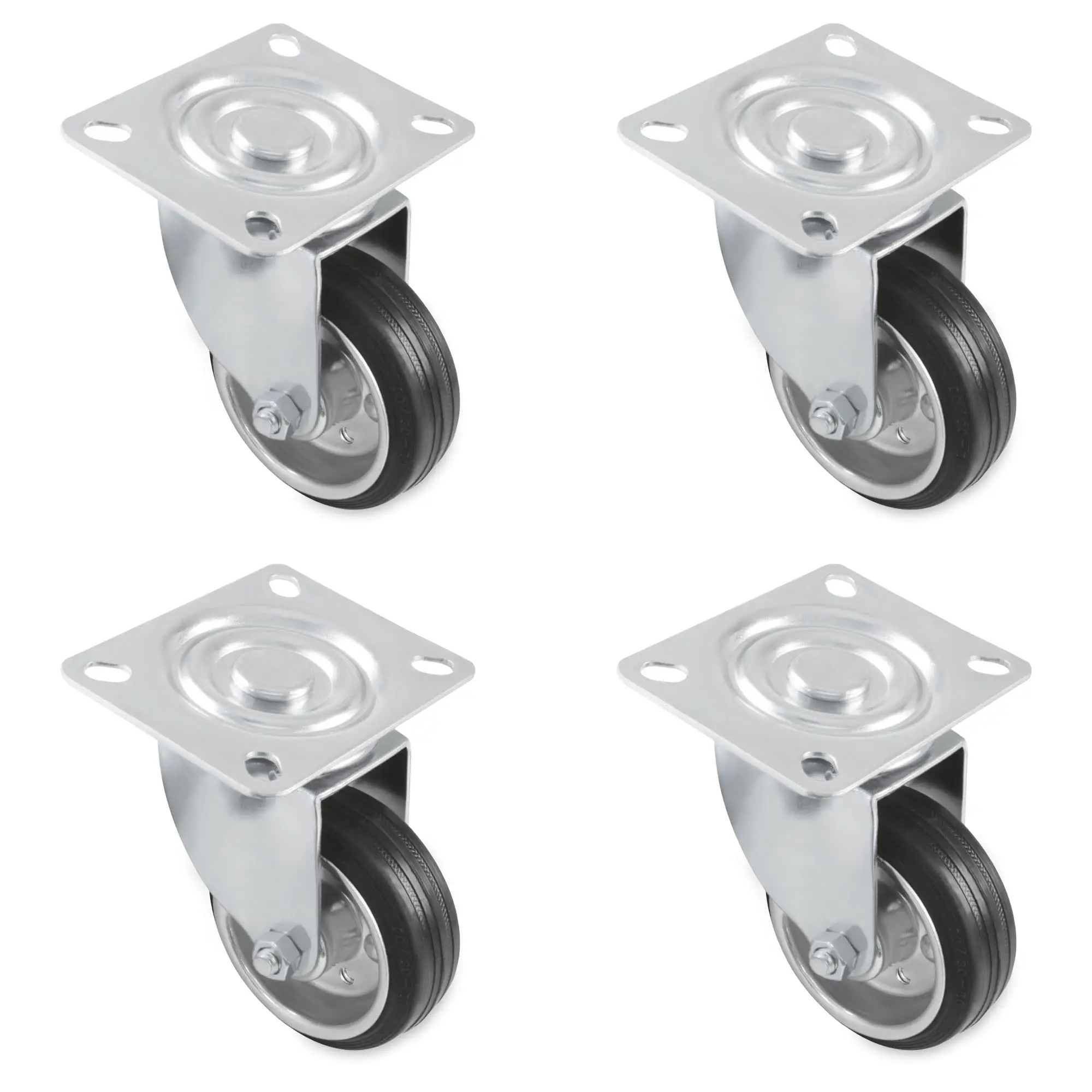 Lot de 4 roulettes 2522 – 100 mm – Caoutchouc – Noir | Amig
