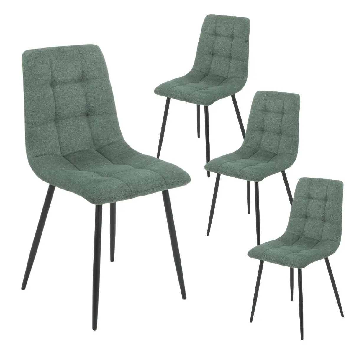 Lot de 4 Chaises Tissu Vert Pieds Métal Gris Anthracite – ERNEST