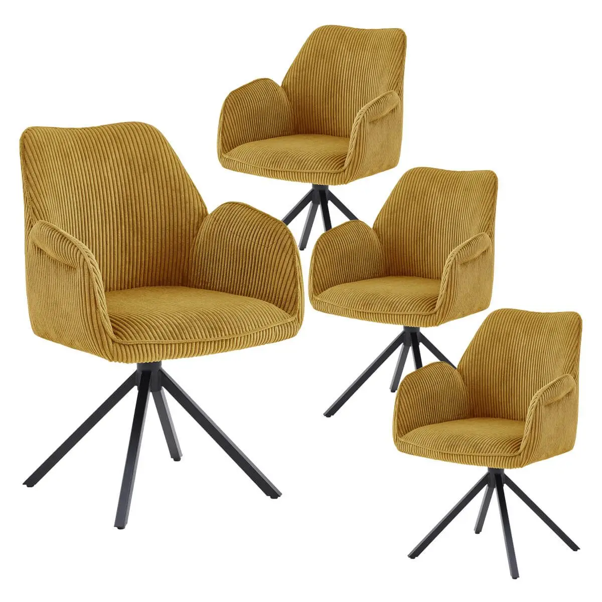 Lot de 4 Fauteuils de table Pivotants Tissu Velours Côtelé Jaune – DELIA