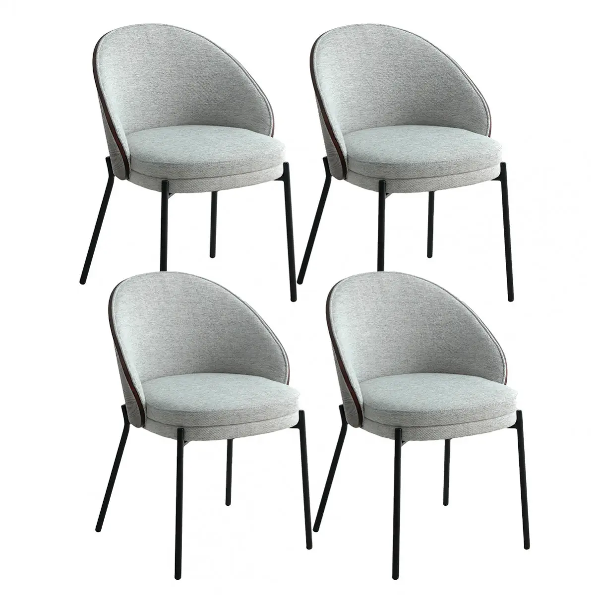 Lot de 4 Chaises Tissu Gris Chiné Dos Bois Imitation Noyer Pieds Métal – MARCEL