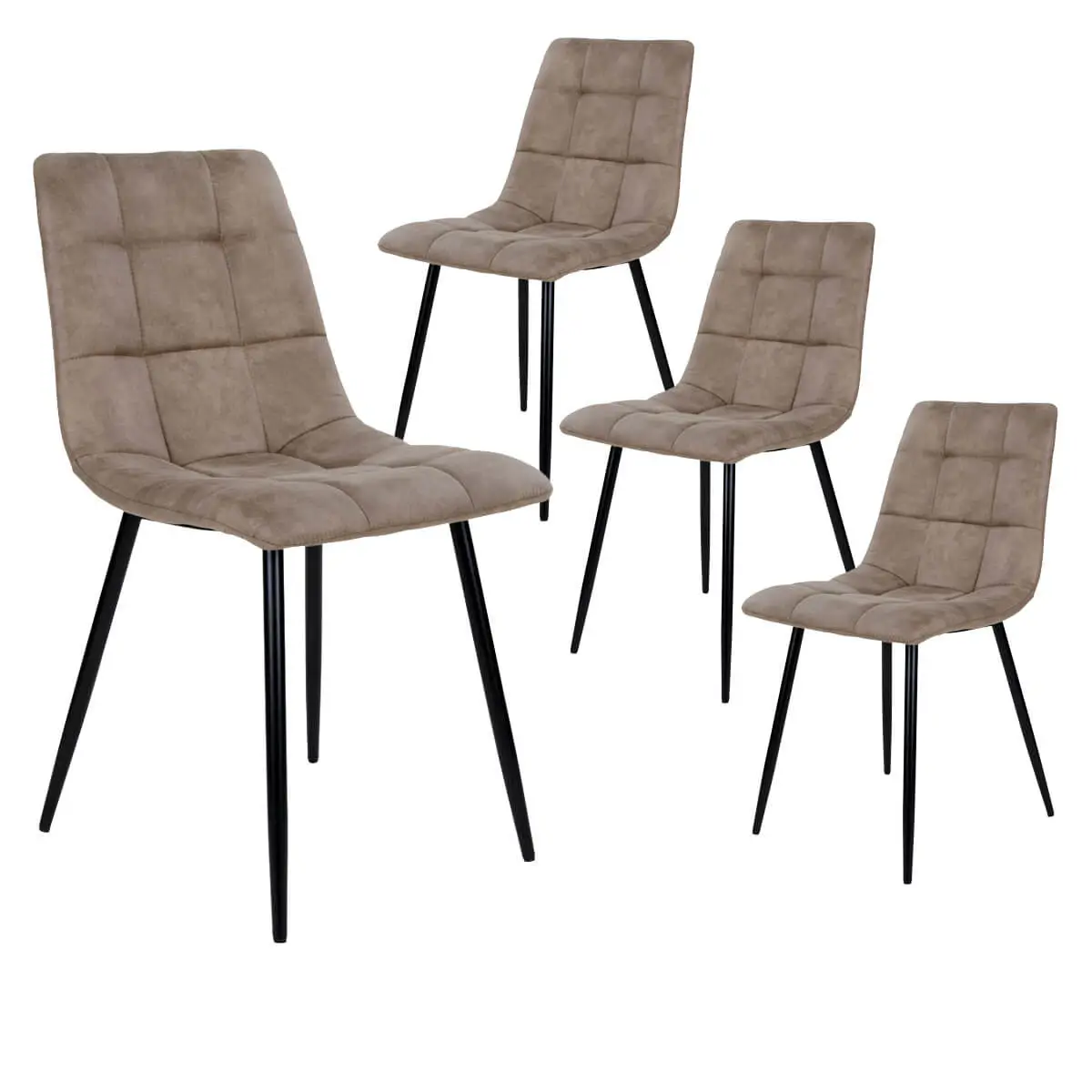 Lot de 4 Chaises Tissu Marron et Piétement Acier – STRIB