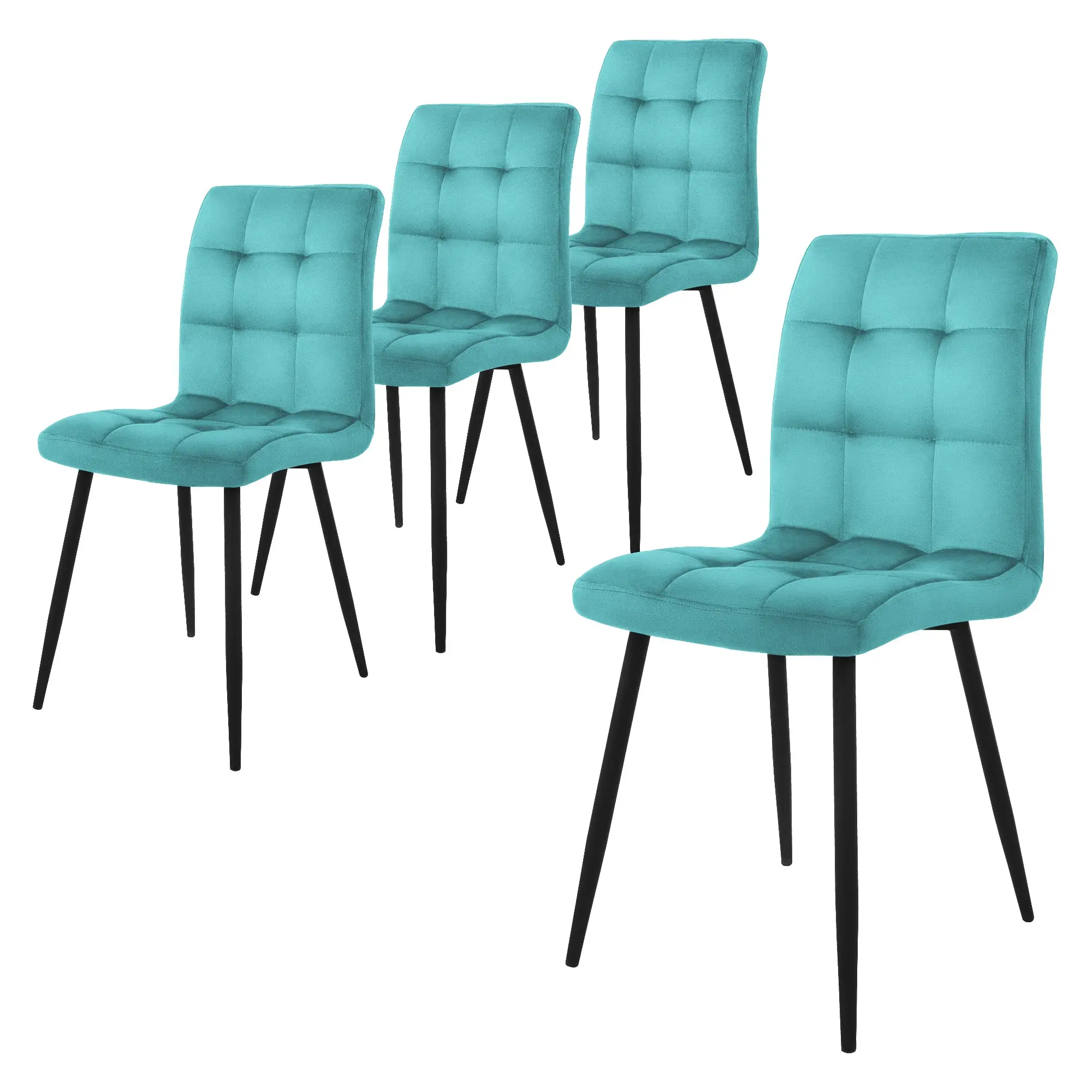 Lot de 4 chaises de salle à manger pétrole dossier ergonomique assise rembourrée en velours piètement métallique noir design moderne raffiné
