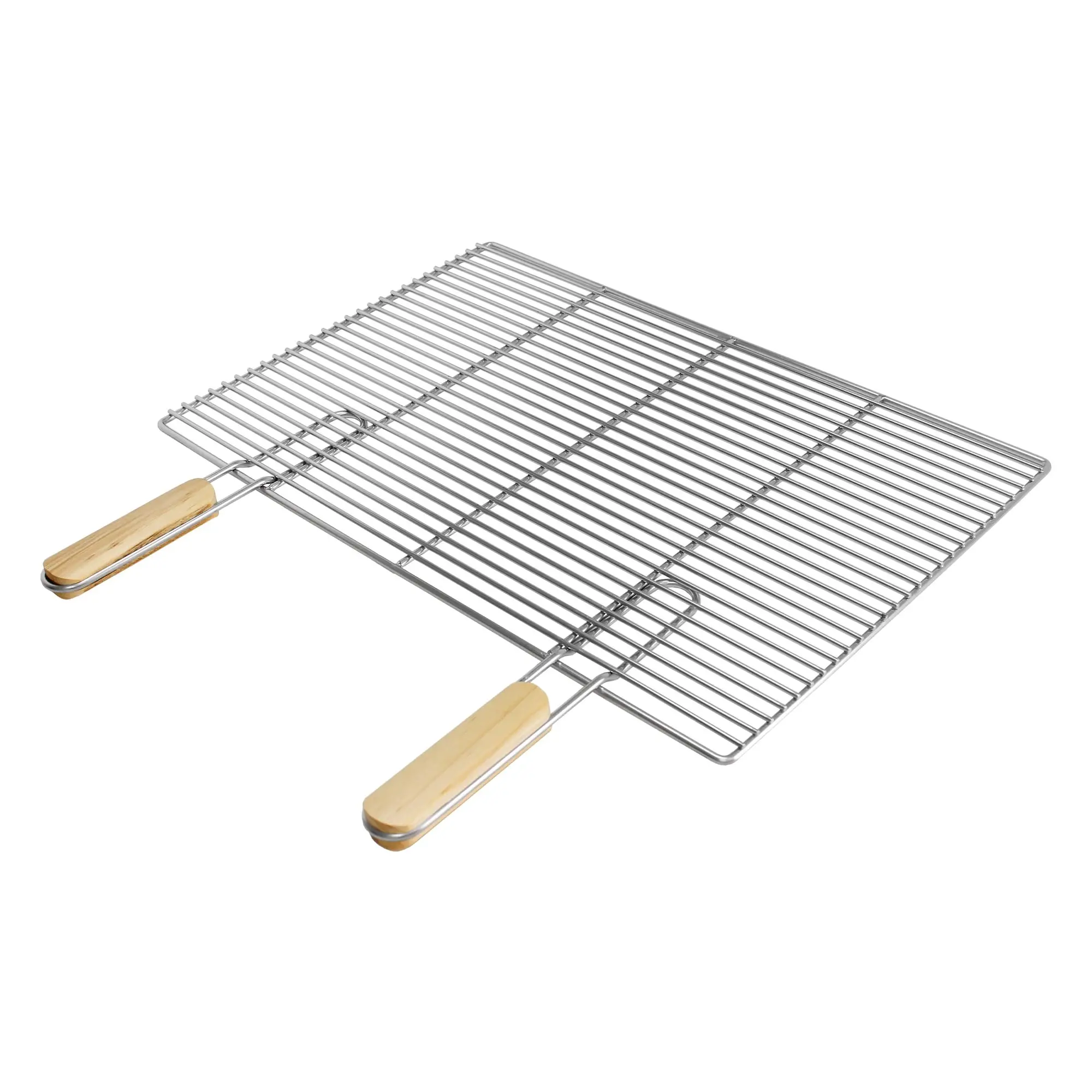 Grille barbecue inox rectangulaire 60×40 cm avec poignées amovibles robuste et antirouille adaptée aux cheminées barbecues, foyers et braseros BBQ