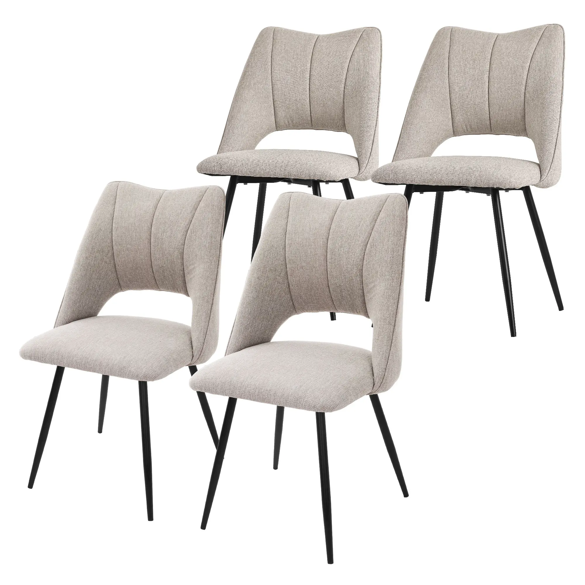 Lot de 4 chaises de salle à manger beige assise ergonomique rembourrage doux en polyester pieds noir en acier revêtu par poudre design élégant