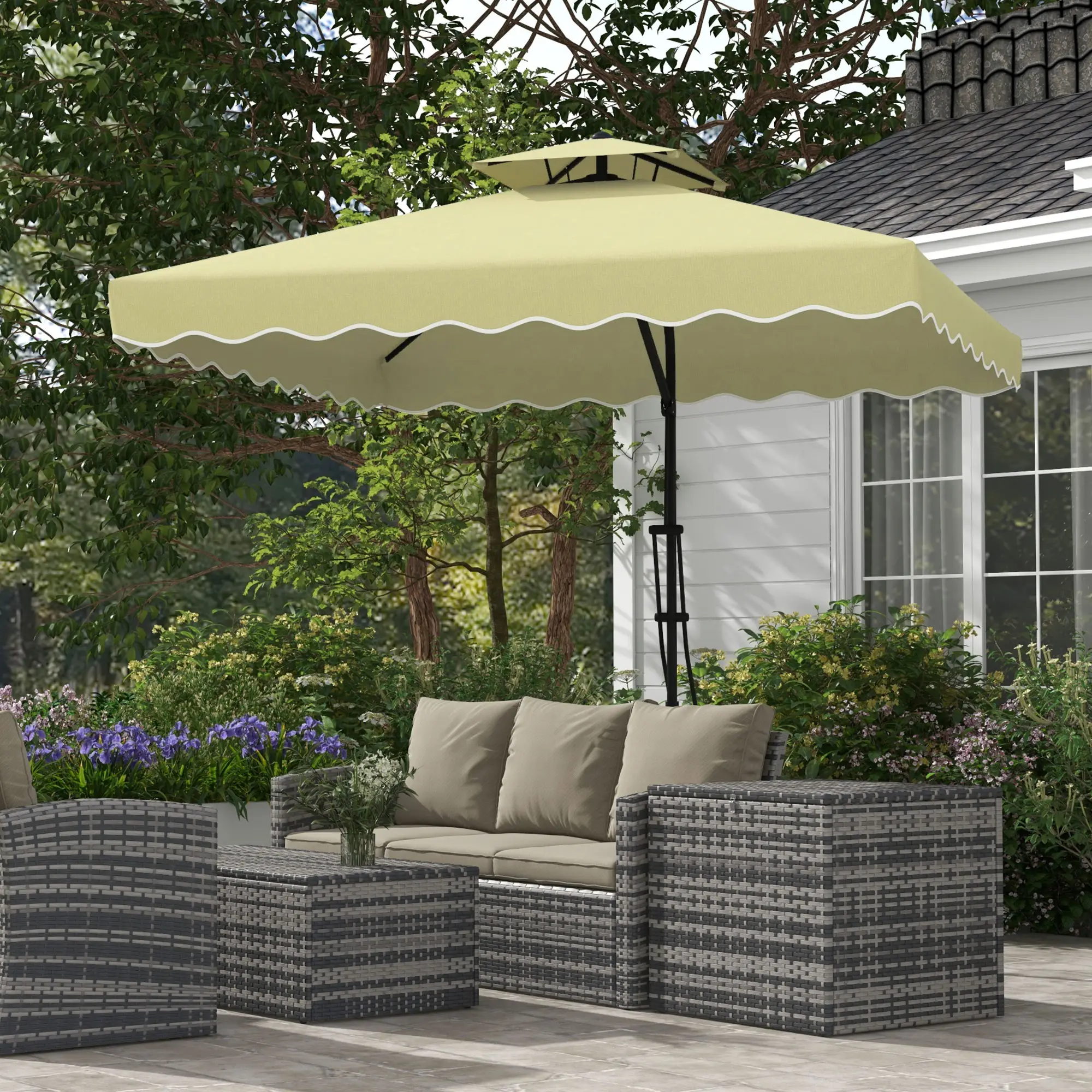 Parasol déporté carré polyester jardin terrasse anti