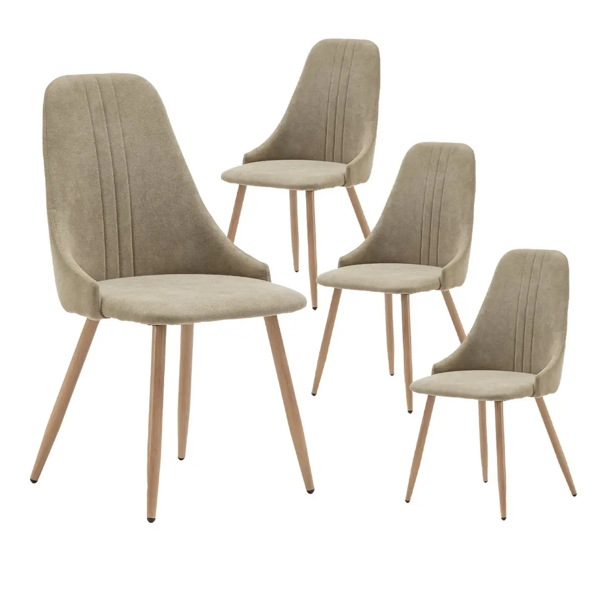 Lot de 4 Chaises Tissu Vert 3 Lignes Surpiquées Pieds Métal Effet Bois – MICAT