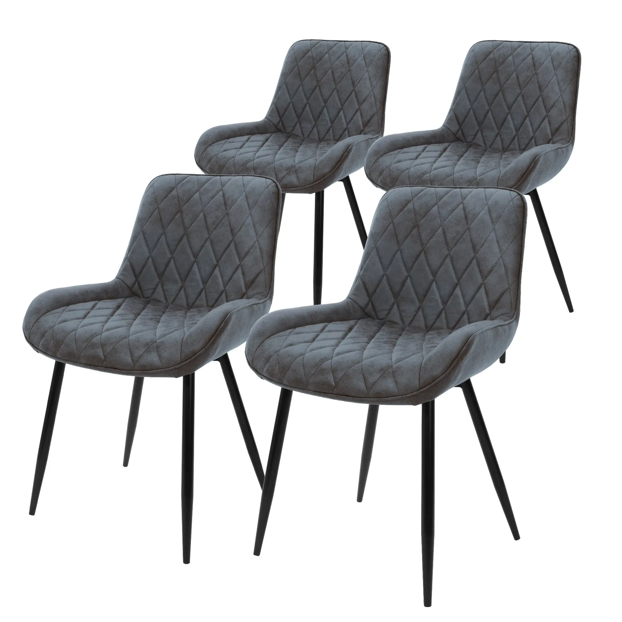 Lot de 4 chaises de salle à manger anthracite assise ergonomique revêtement en matériau synthétique pieds noir en acier matériel de montage inclus