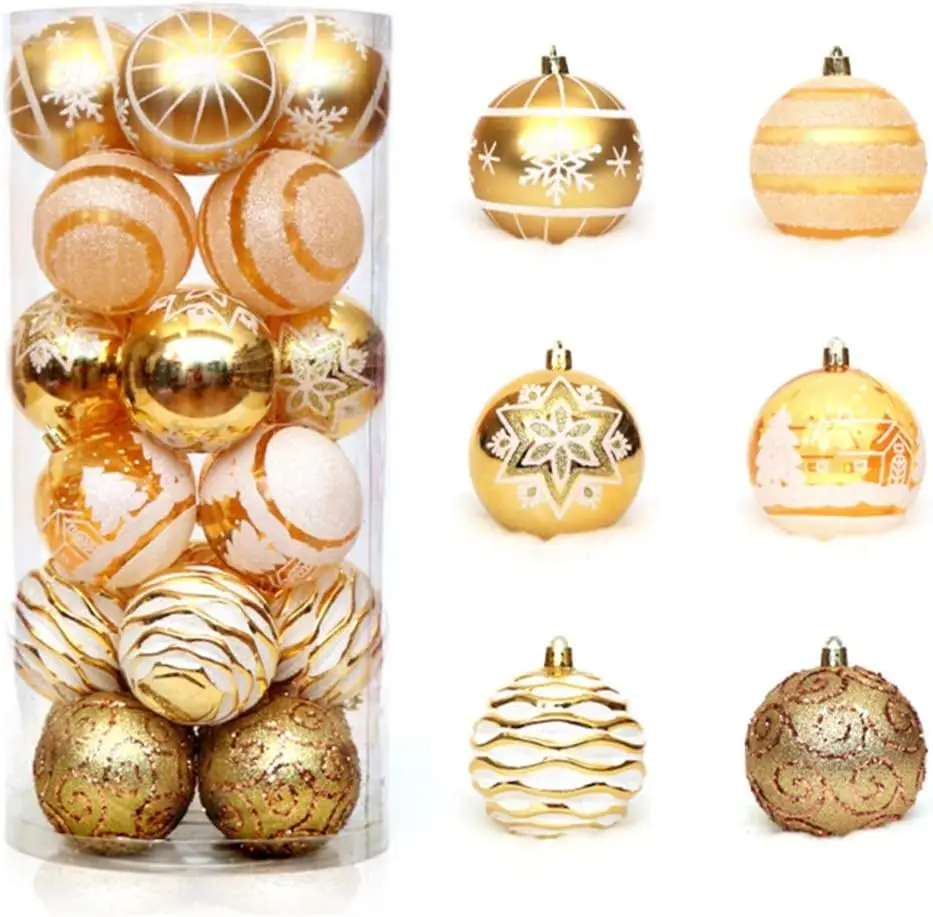 Lot de 24 boules de Noël incassables peintes pour décoration de sapin de Noël, 60 mm (doré), 2,36 pouces