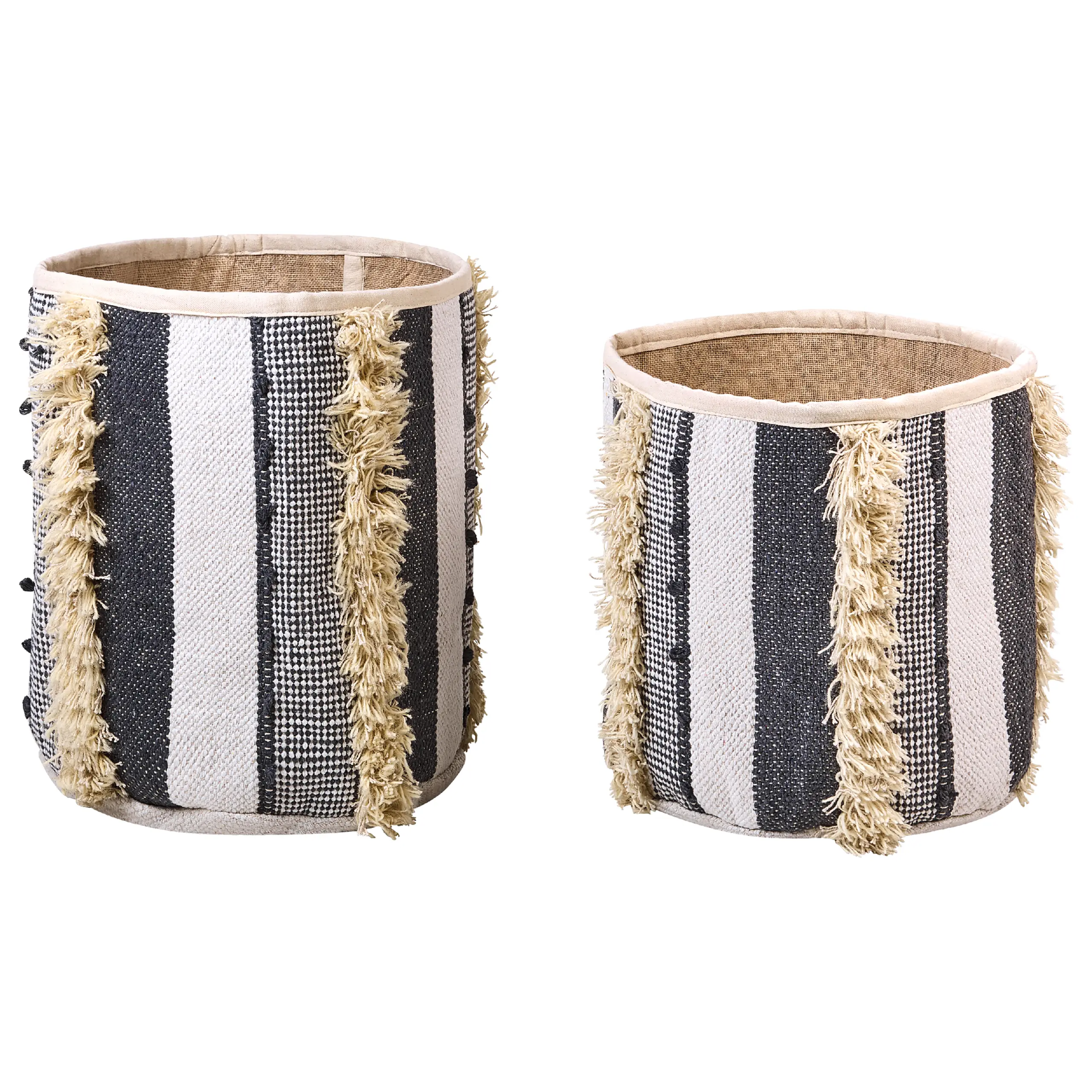 Lot de 2 Paniers de Rangement en Coton Beige et Gris 40/45 cm de Hauteur Accessoire Linge Décoration Boho