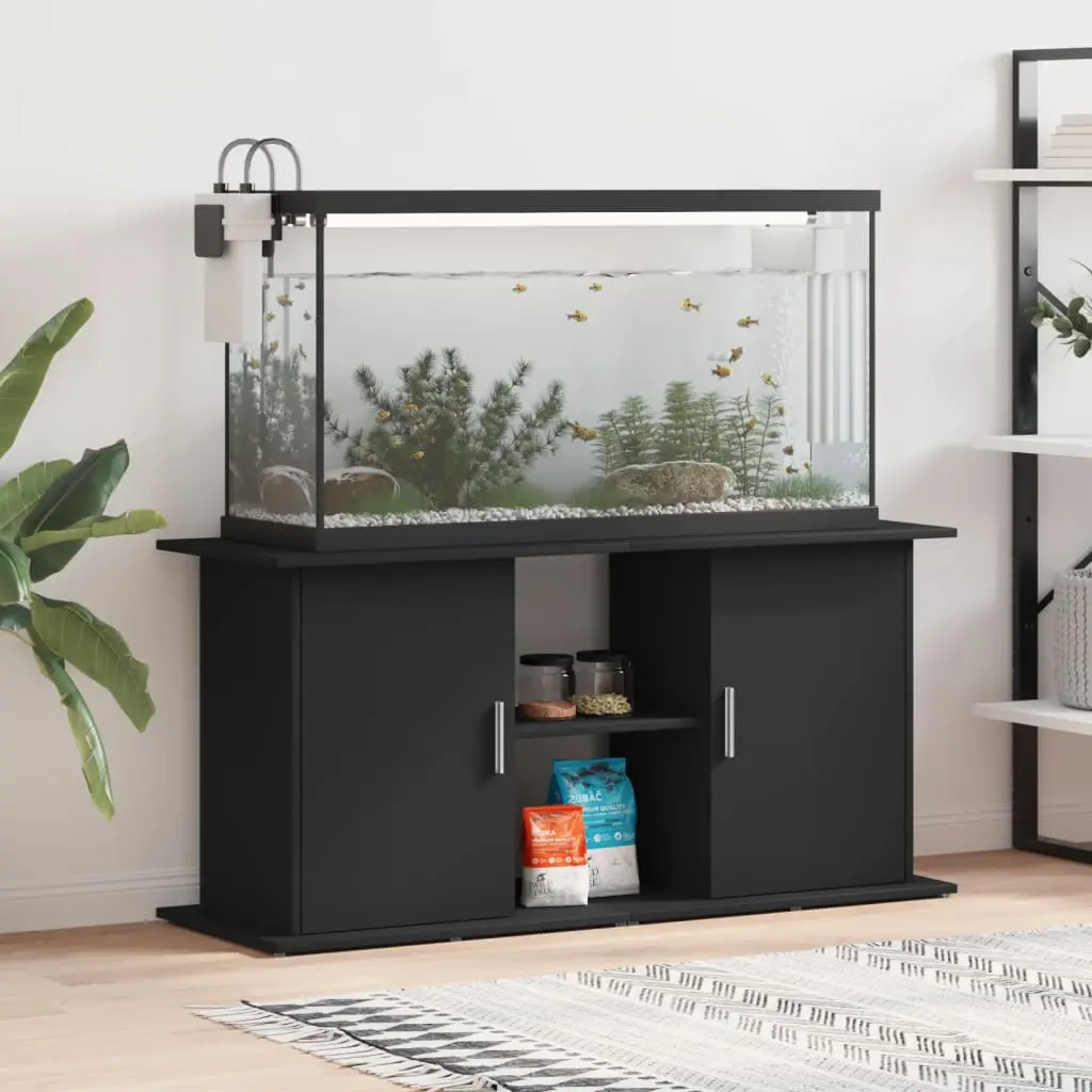 Grand Meuble Aquarium Bois d’ingénierie Rangement Ouvert 121x41x58 cm Noir