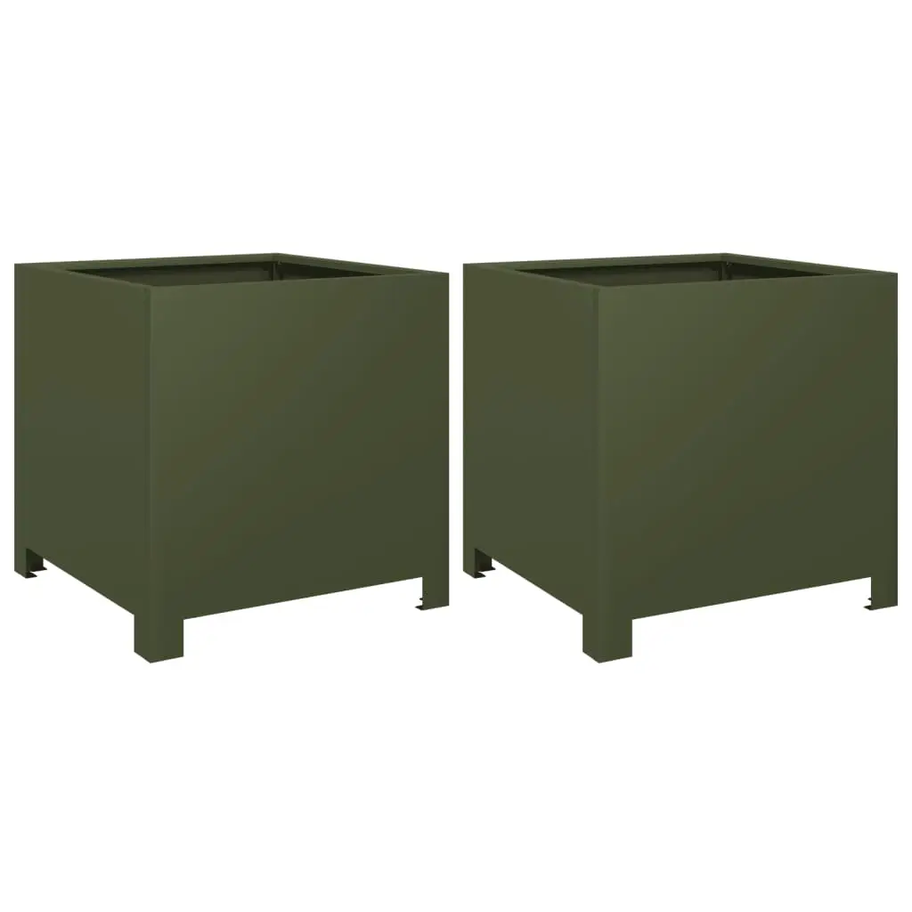 Lot de 2 Jardinières – Bacs à fleurs – Pots de fleurs vert olive 40x40x40 cm acier-JU11223