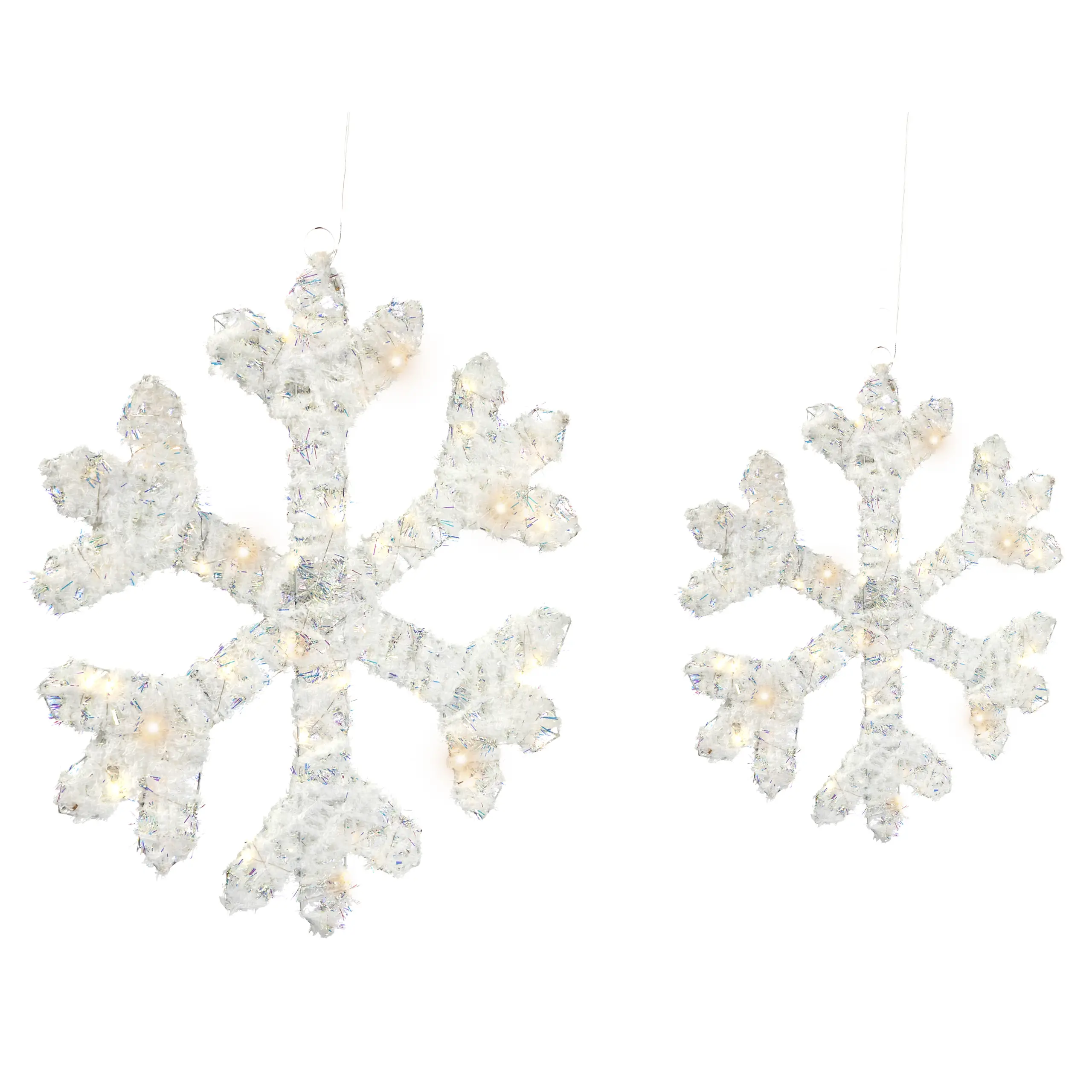Lot de 2 Flocons de Neige Suspendus LED Blanc en Métal Décoration de Noël