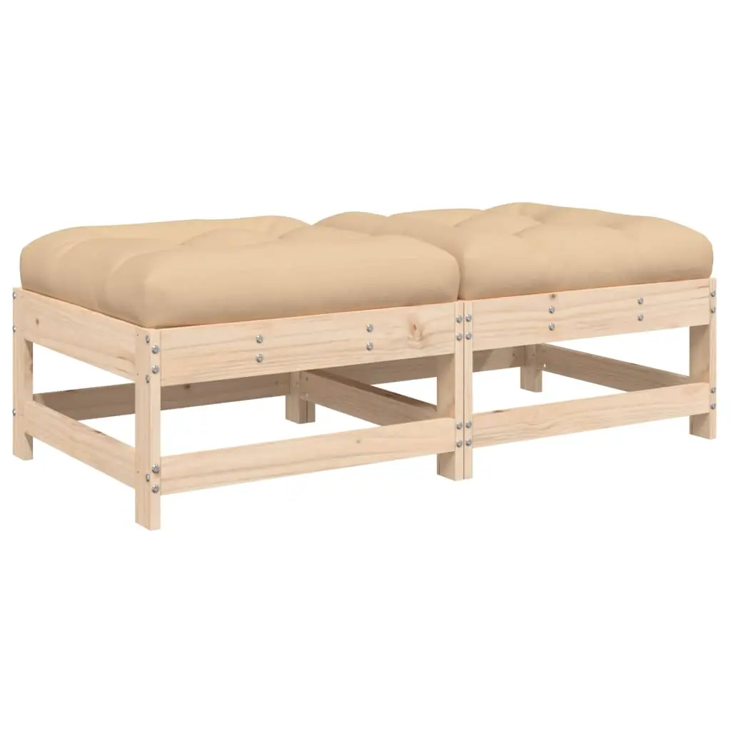 Lot de 2 Repose-pieds de jardin – Ottomans de jardin – Tabourets de jardin avec coussins bois pin massif-JU687