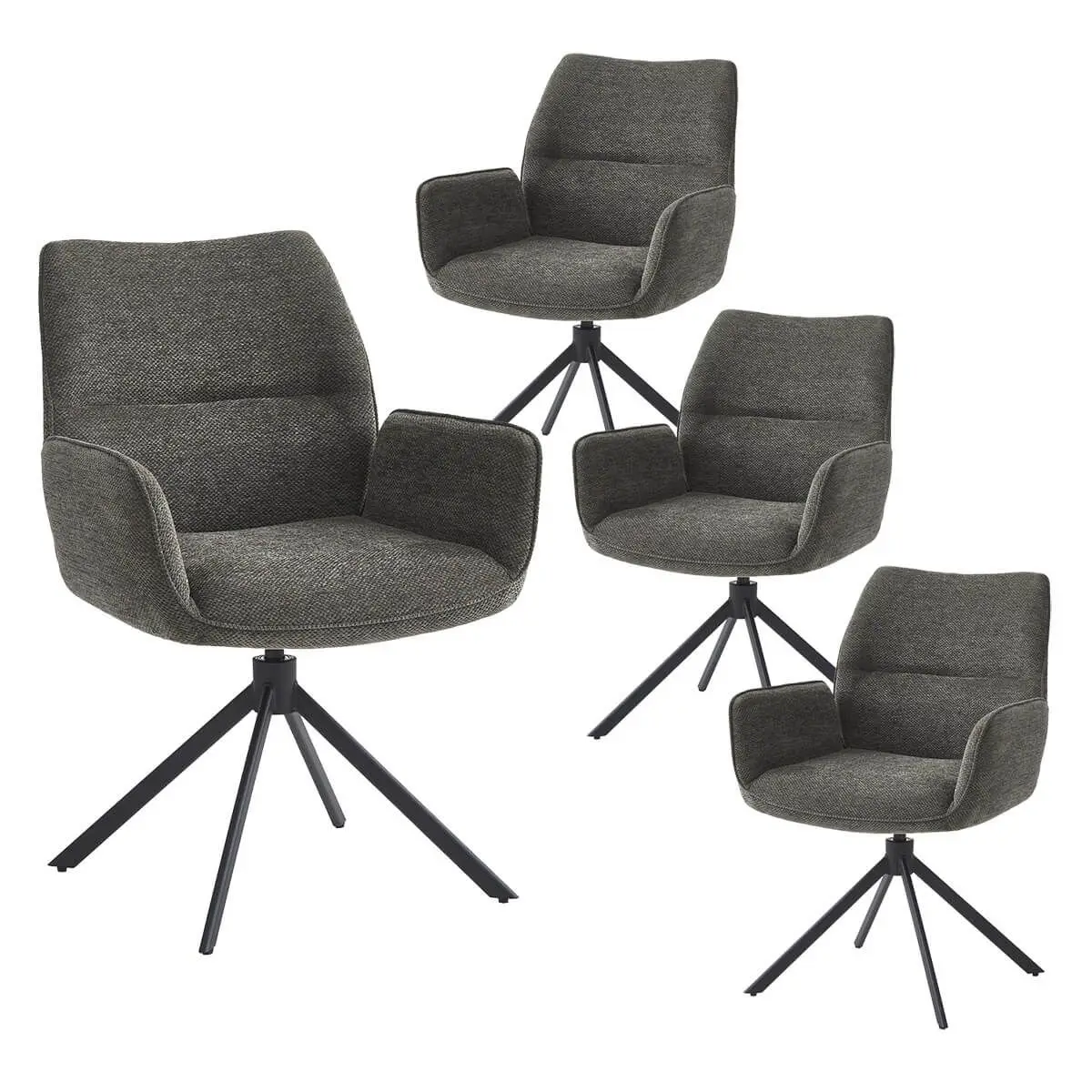Lot de 4 Fauteuils de table Pivotants Tissu Coloris Gris Anthracite – CARLOTTA