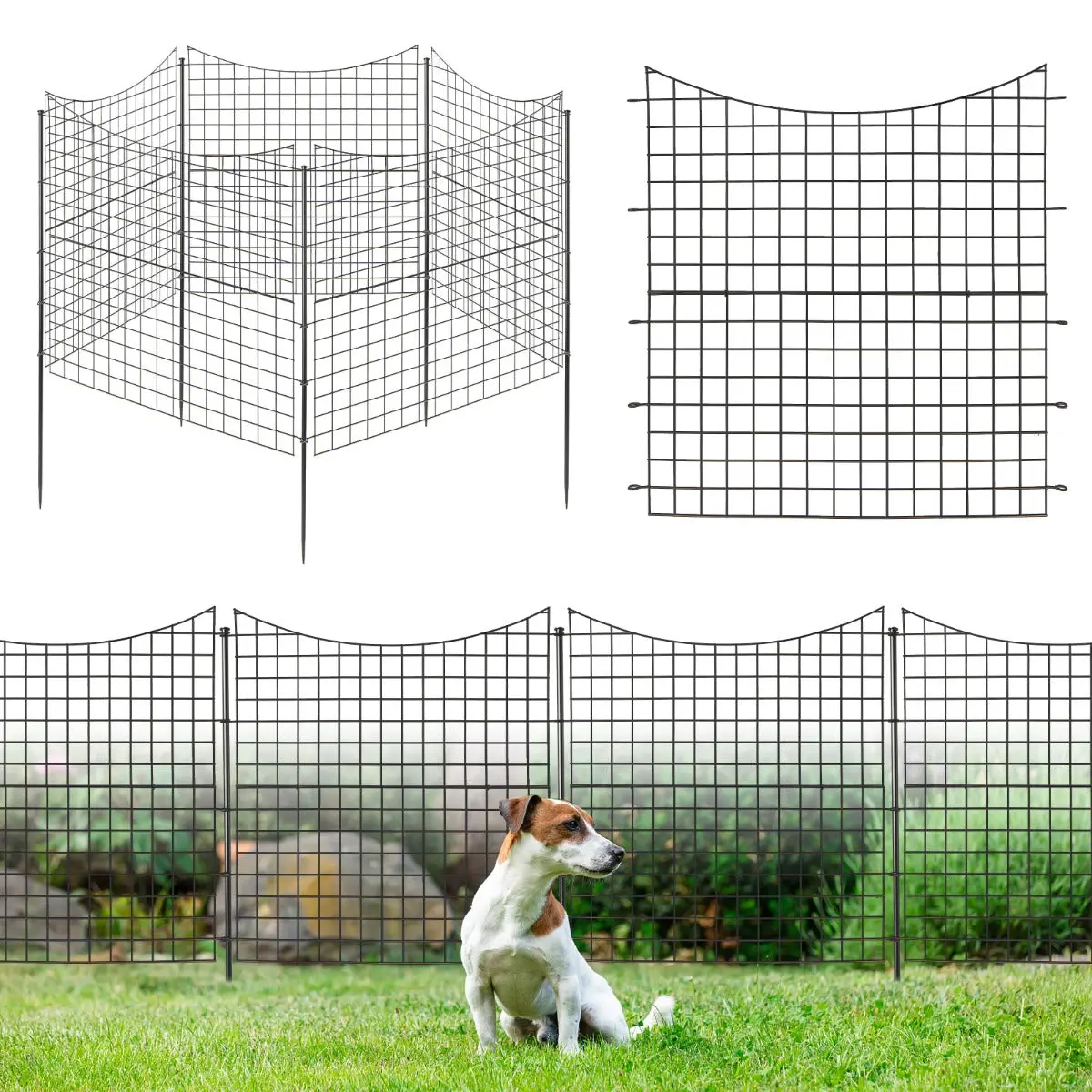 Lot de 5 clôtures décoratives en métal 87 x 98 cm robustes protection animaux usage extérieur en métal noir