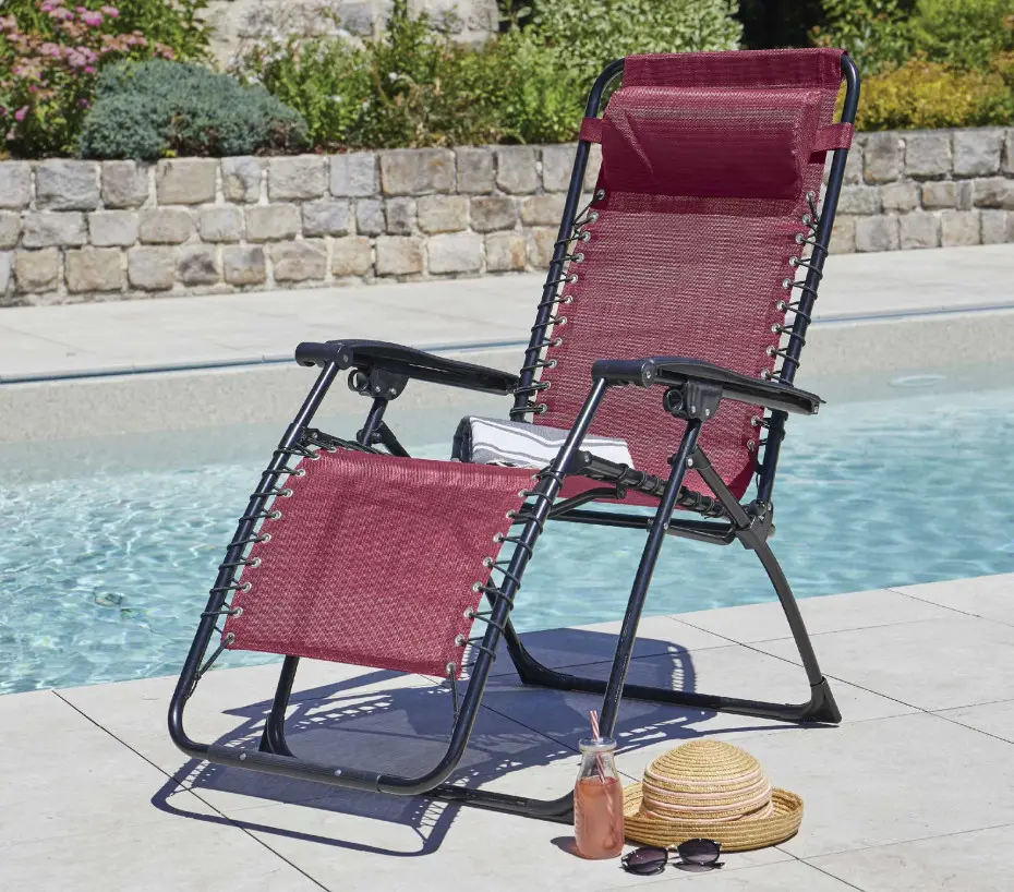 Lot de 2 fauteuils relax en acier pliant bordeaux PALAVAS