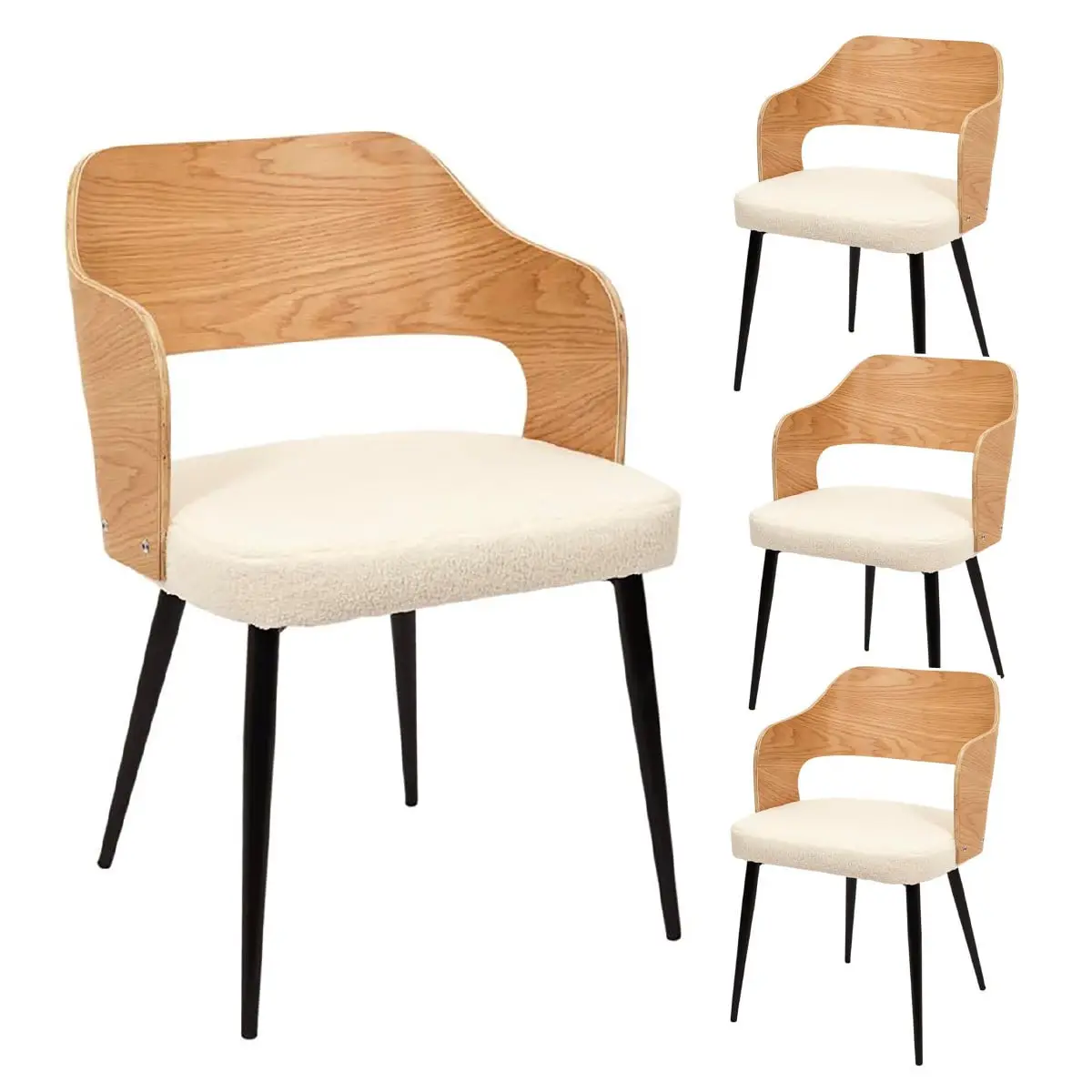 Lot de 4 Fauteuils Bois et Métal Assise en Tissu Bouclettes – KILPA