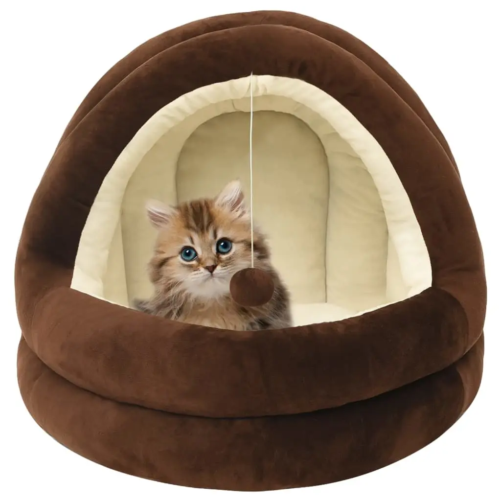 Grande Niche Cube pour Chat en Polaire Douce avec Balle de Jeu Marron 50cm