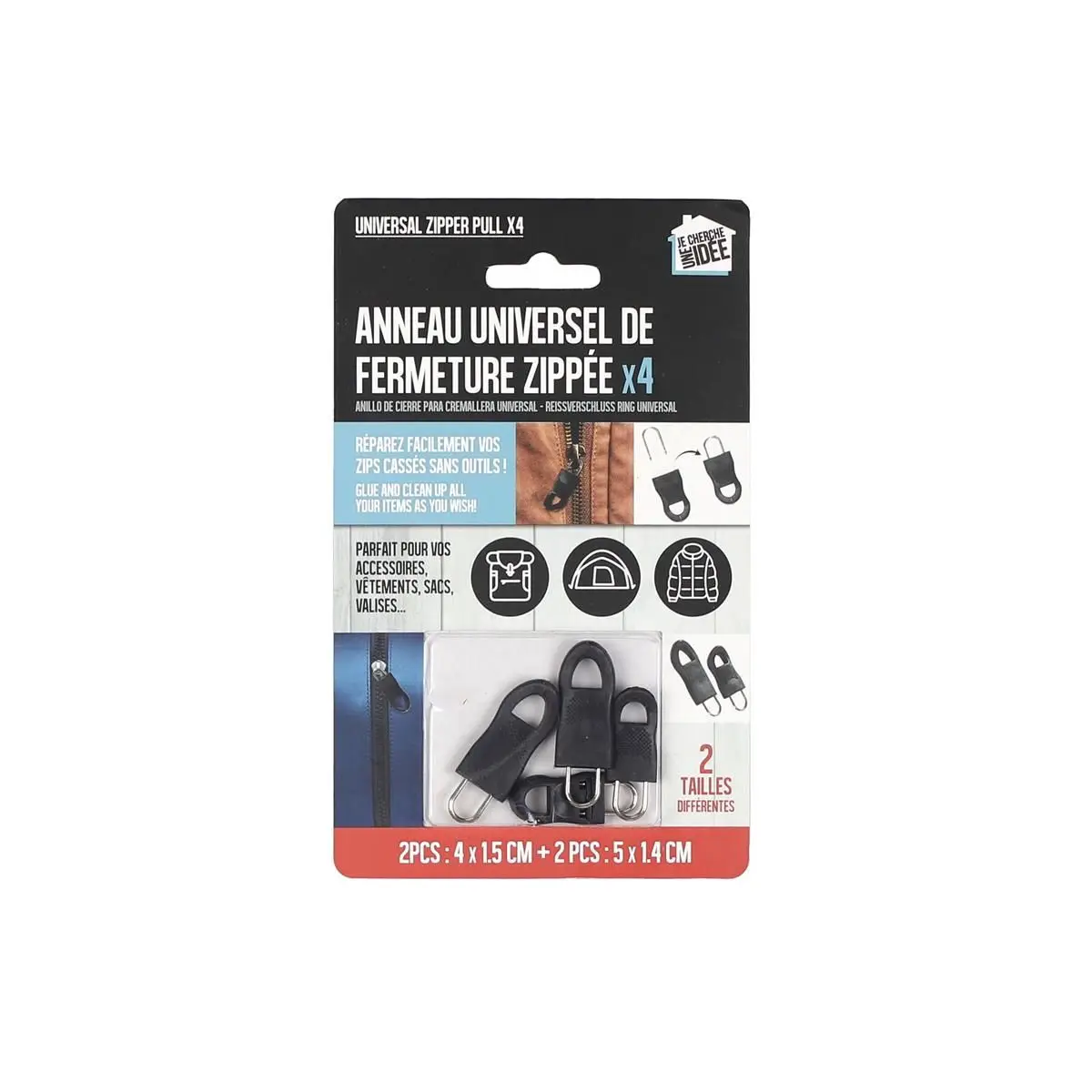 Lot de 4 Anneaux de Fermeture «Zippés» 5cm Noir