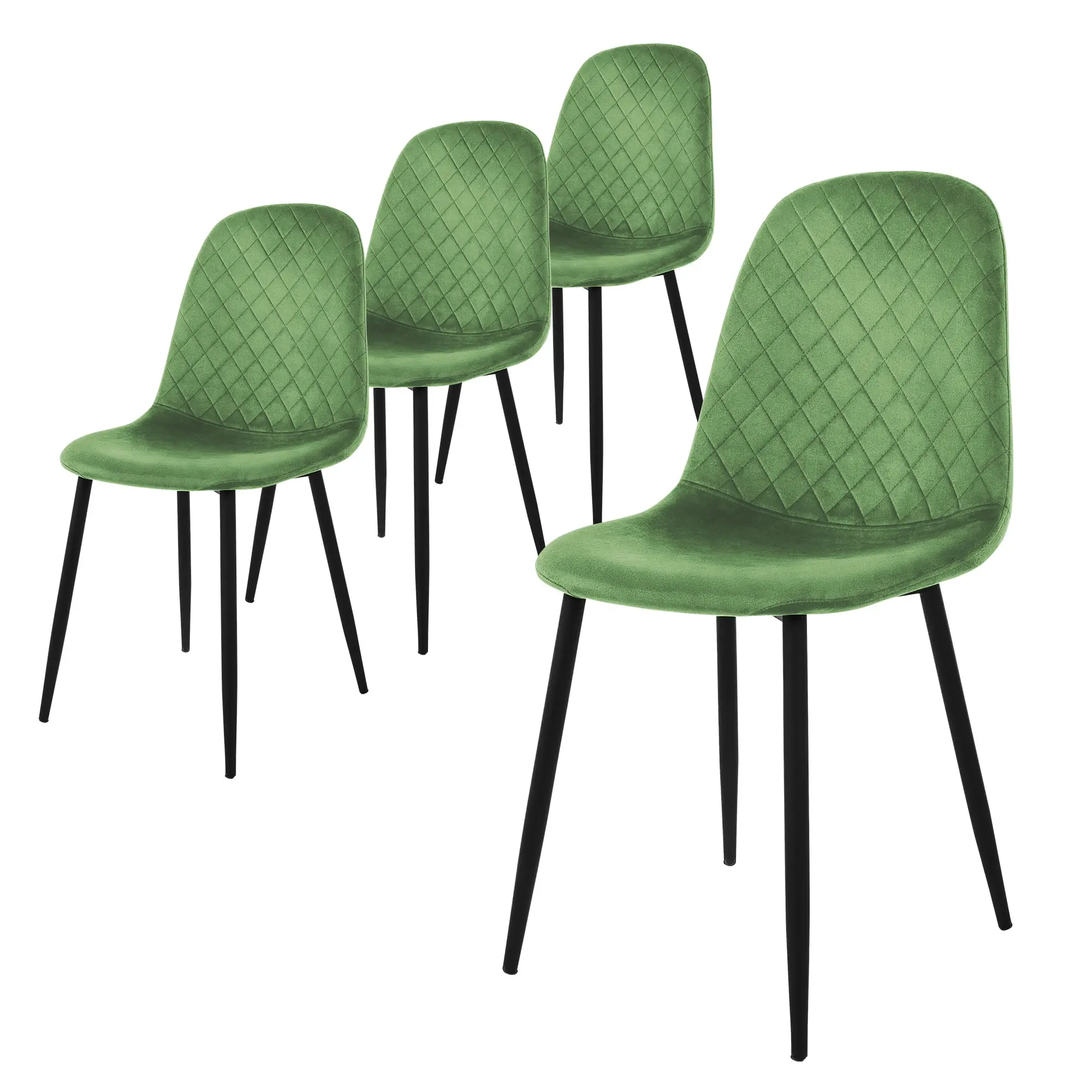 Lot de 4 chaises de salle à manger sauge dossier incurvé ergonomique assise rembourrée en velours piètement métallique noir design moderne raffiné