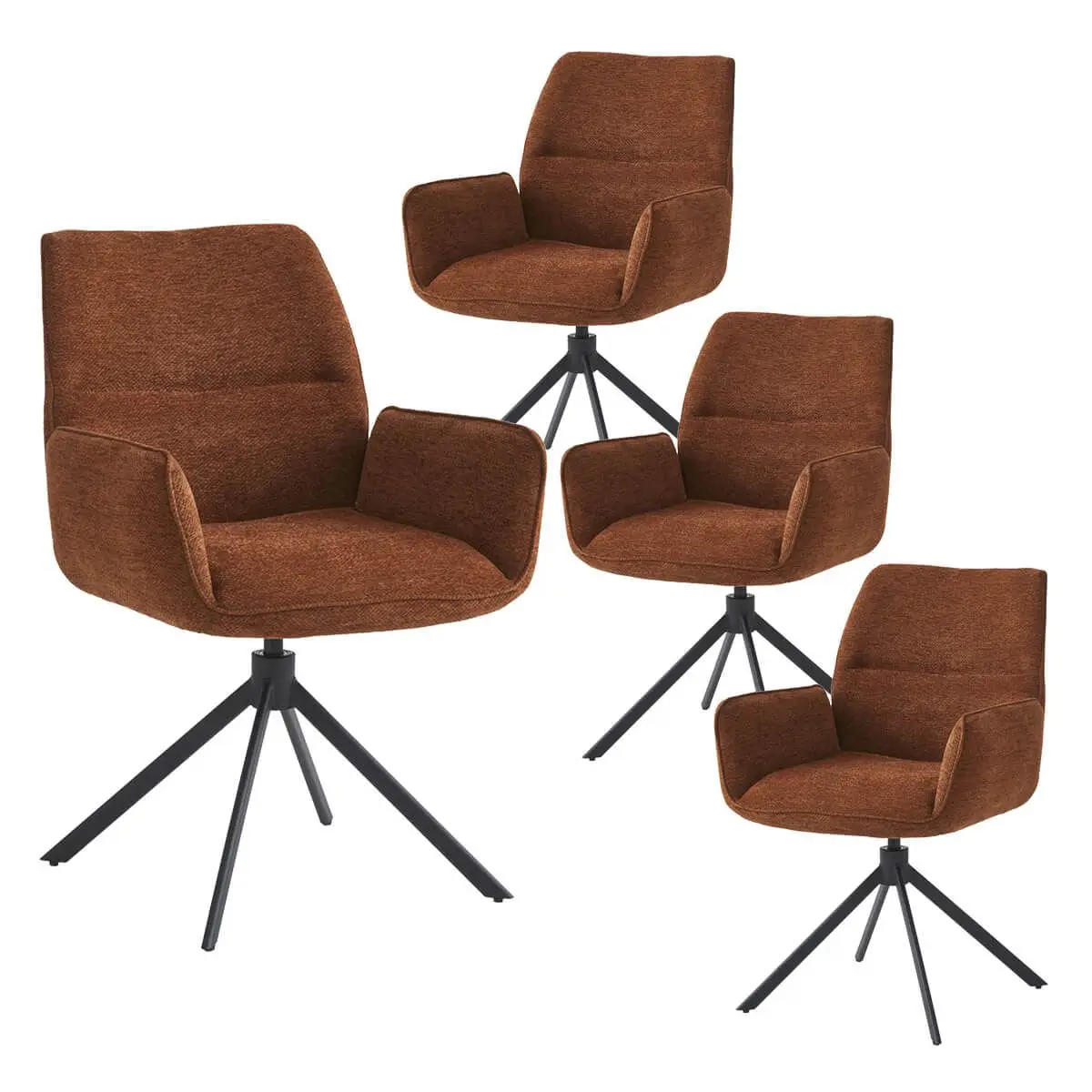 Lot de 4 Fauteuils de table Pivotants Tissu Coloris Terracotta – CARLOTTA