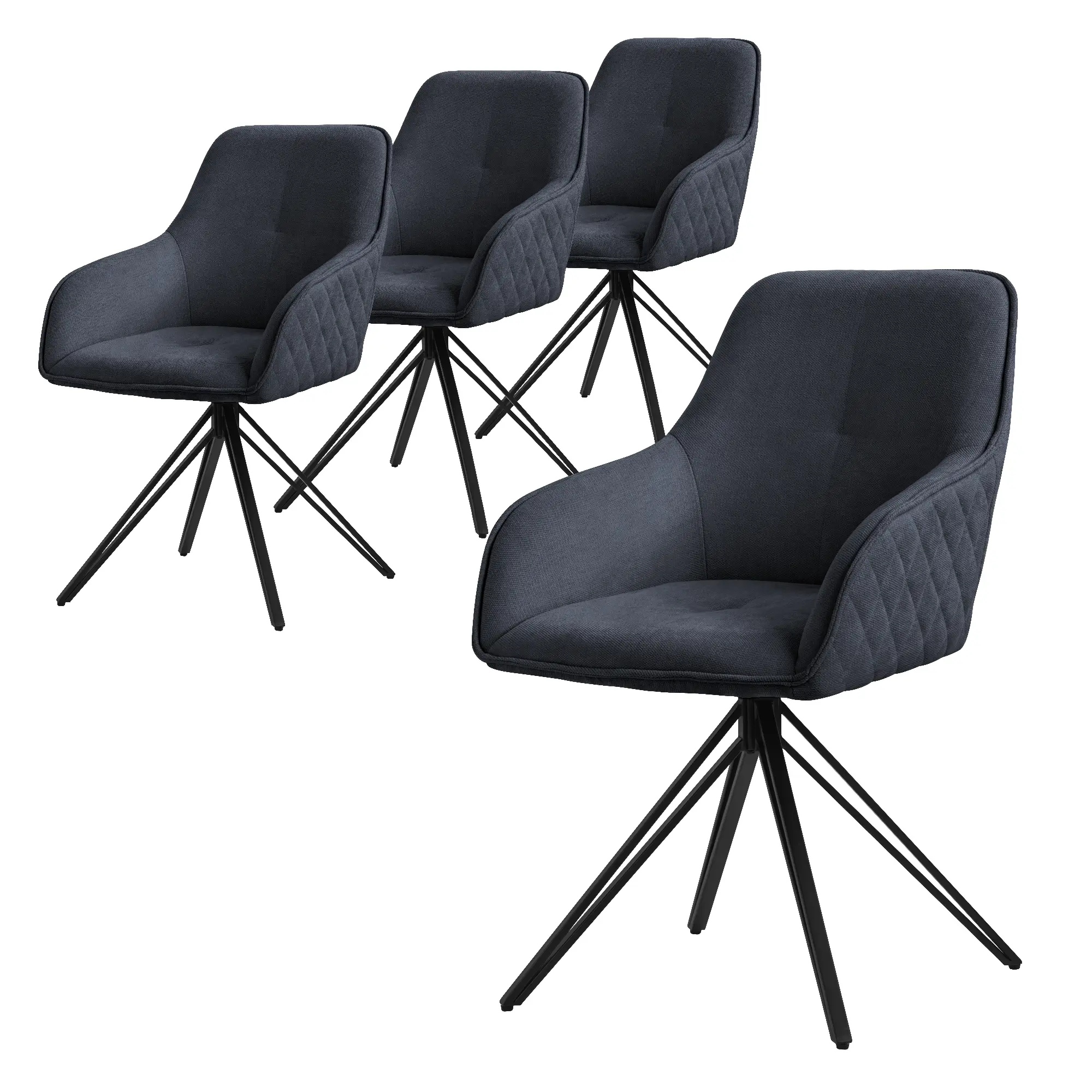 Lot de 4 chaises de salle à manger anthracite pivotante avec dossier et accoudoirs ergonomiques revêtement en textile tissé piètement en métal
