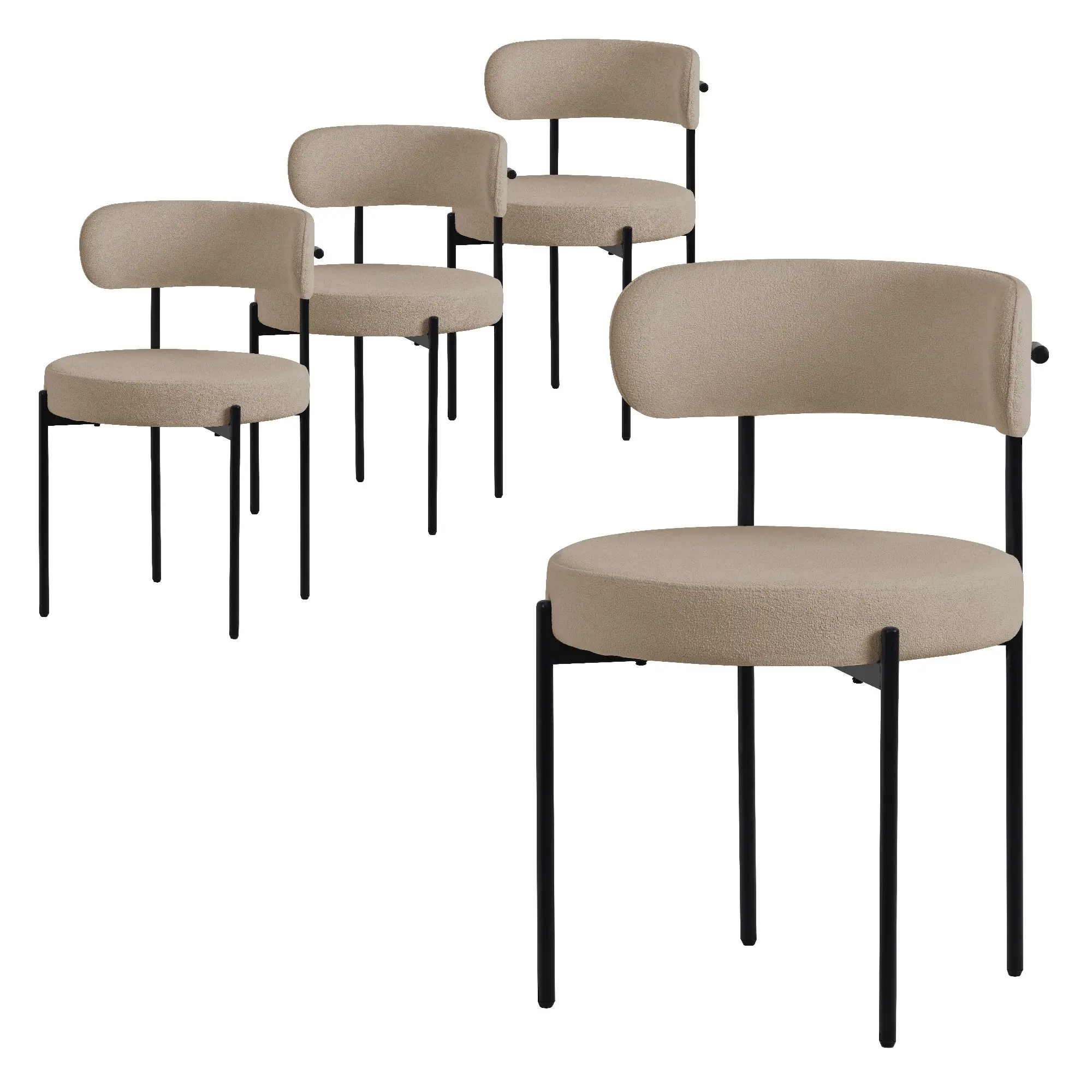 Lot de 4 chaises de salle à manger marron avec dossier ergonomique revêtement en tissu teddy doux en polyester piètement noir en acier design élégant