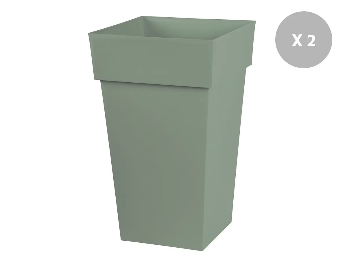 Lot de 2 pots de fleur carré Toscane 39 x H.65 cm – Vert laurier