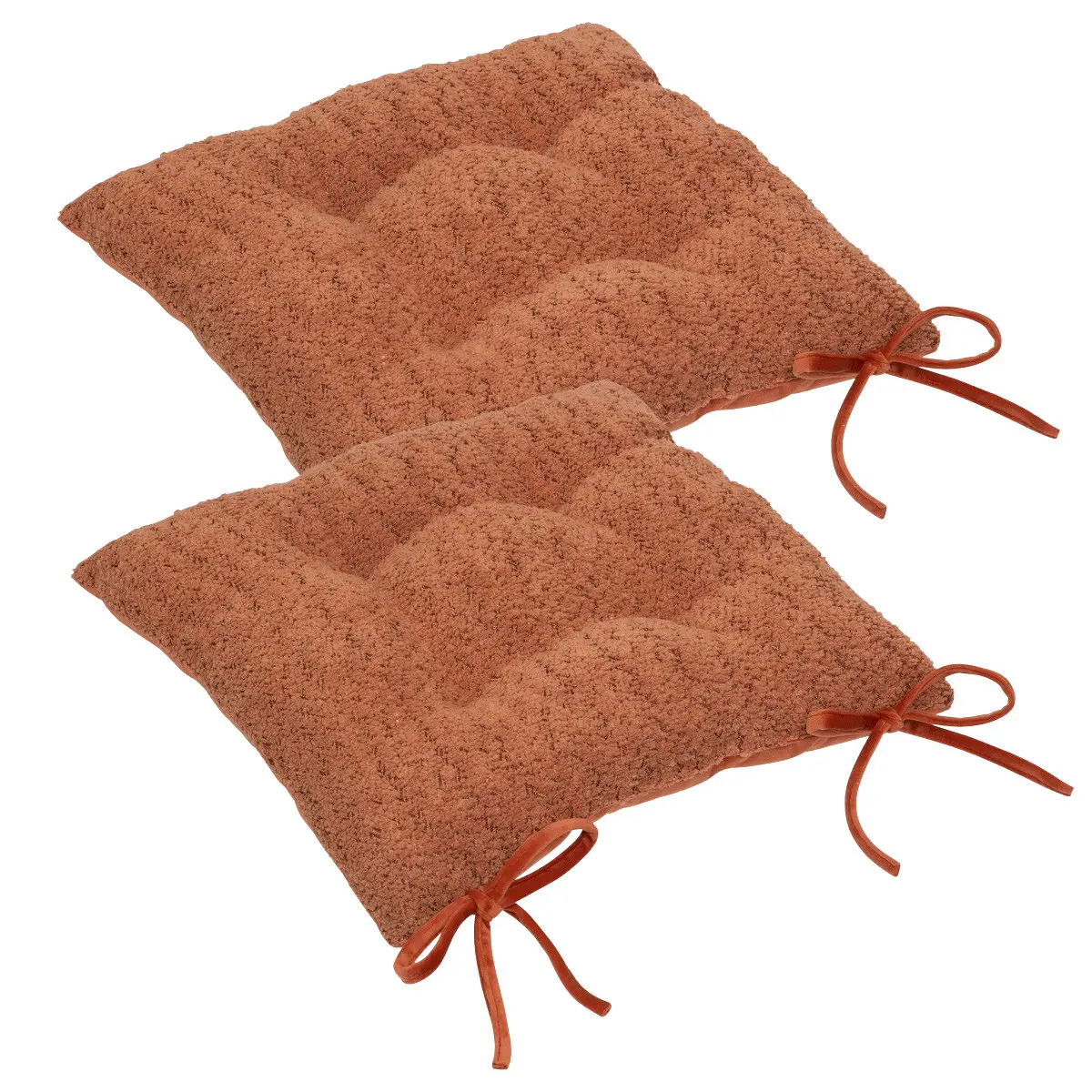 Lot de 2 Galettes de chaise tissage Terracotta effet bouclette 38 x 38 cm