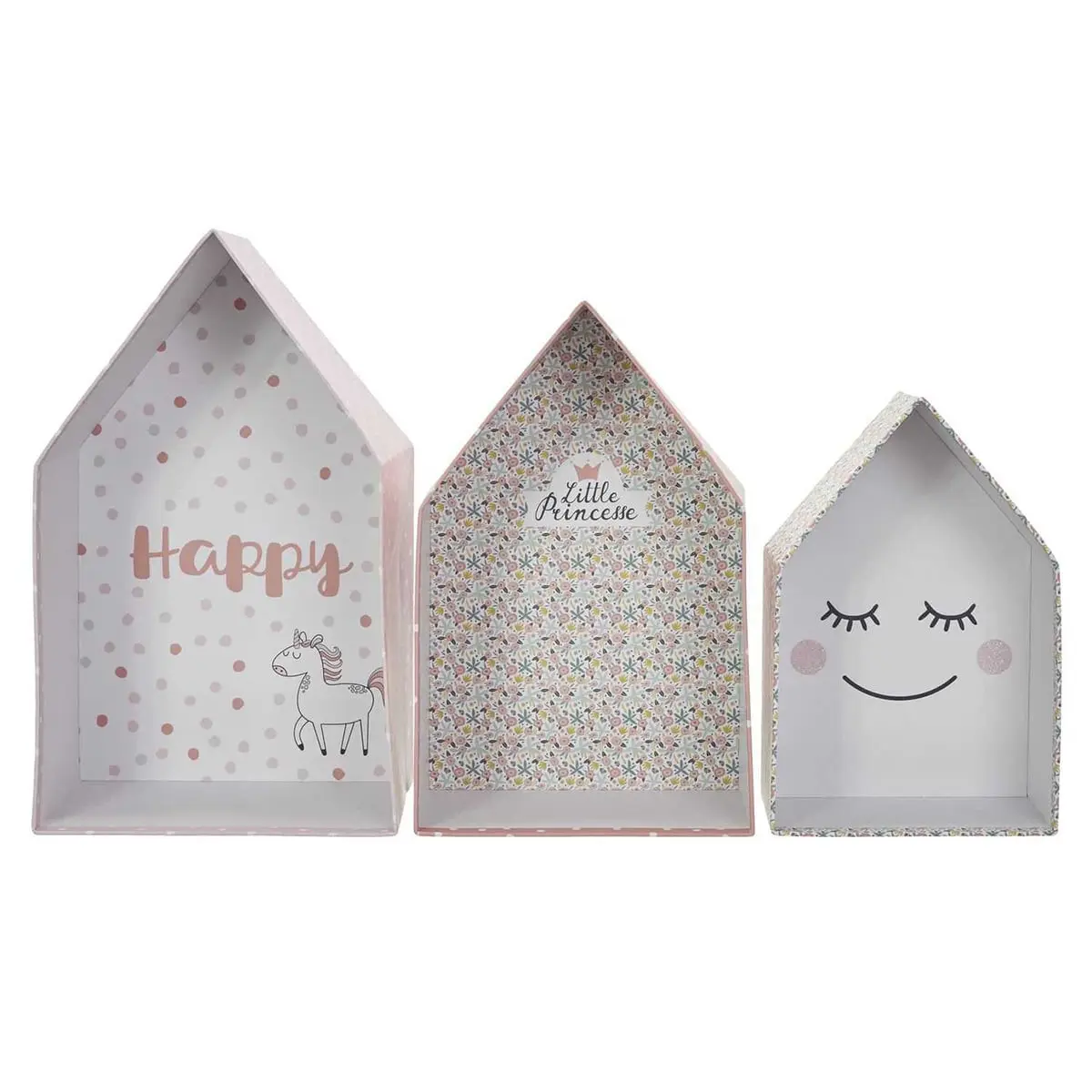 Lot de 3 Boites Gigognes en Forme de Maison Rose et Blanc – ARLETTE