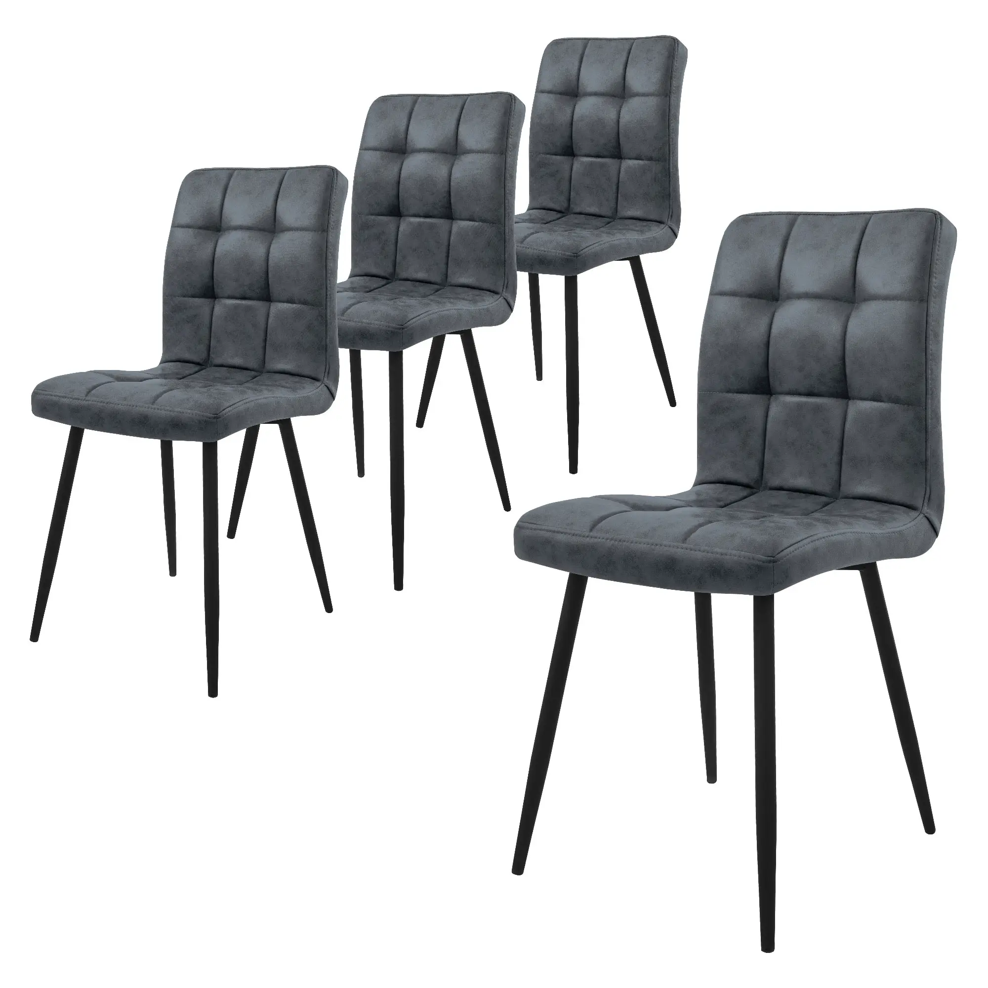 Lot de 4 chaises de salle à manger anthracite dossier ergonomique assise rembourrée en matériau synthétique piètement métallique noir design raffiné