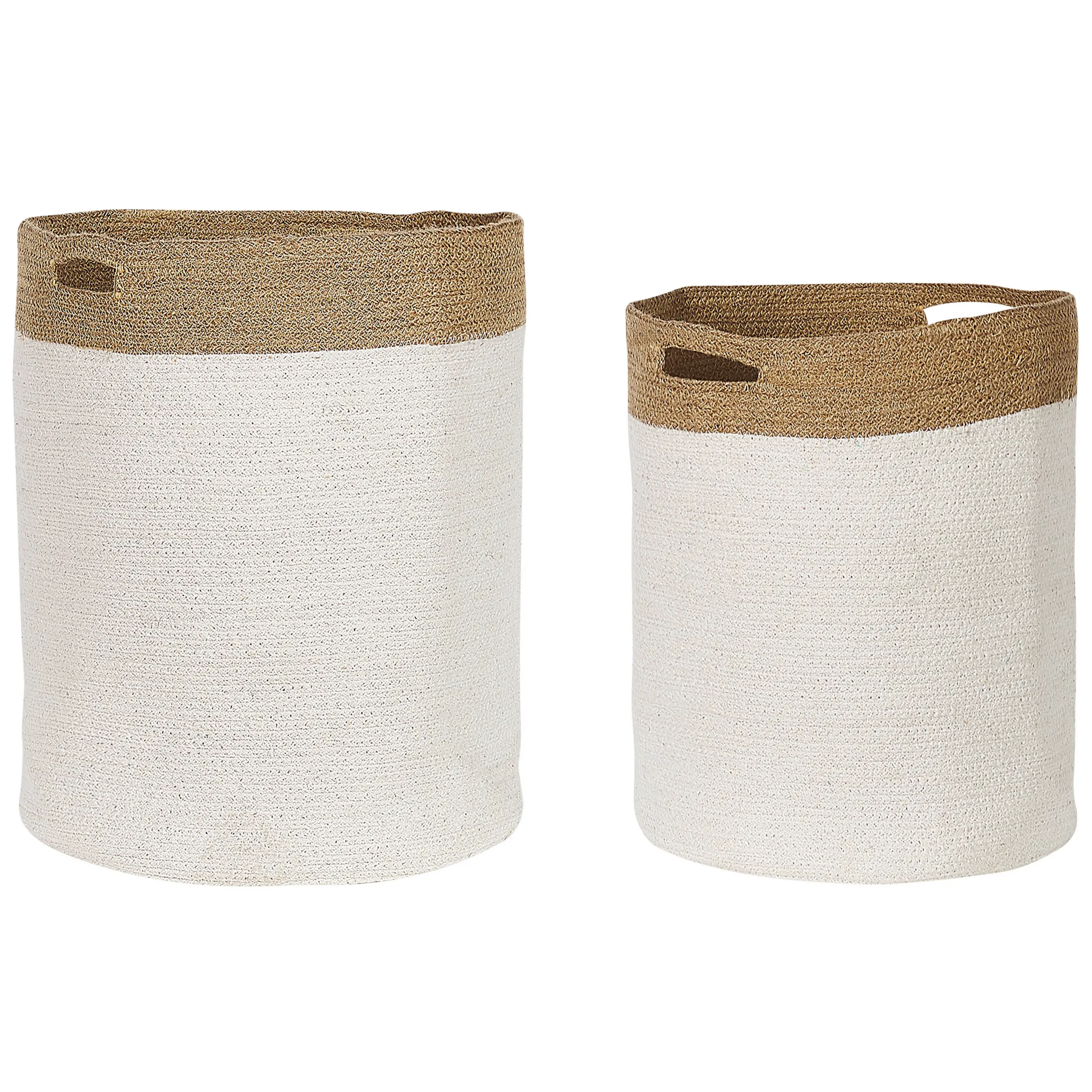 Lot de 2 Paniers de Rangement en Coton Tressée pour le Linge Blanc et Beige Clair Pour Rangement Boho Décoration