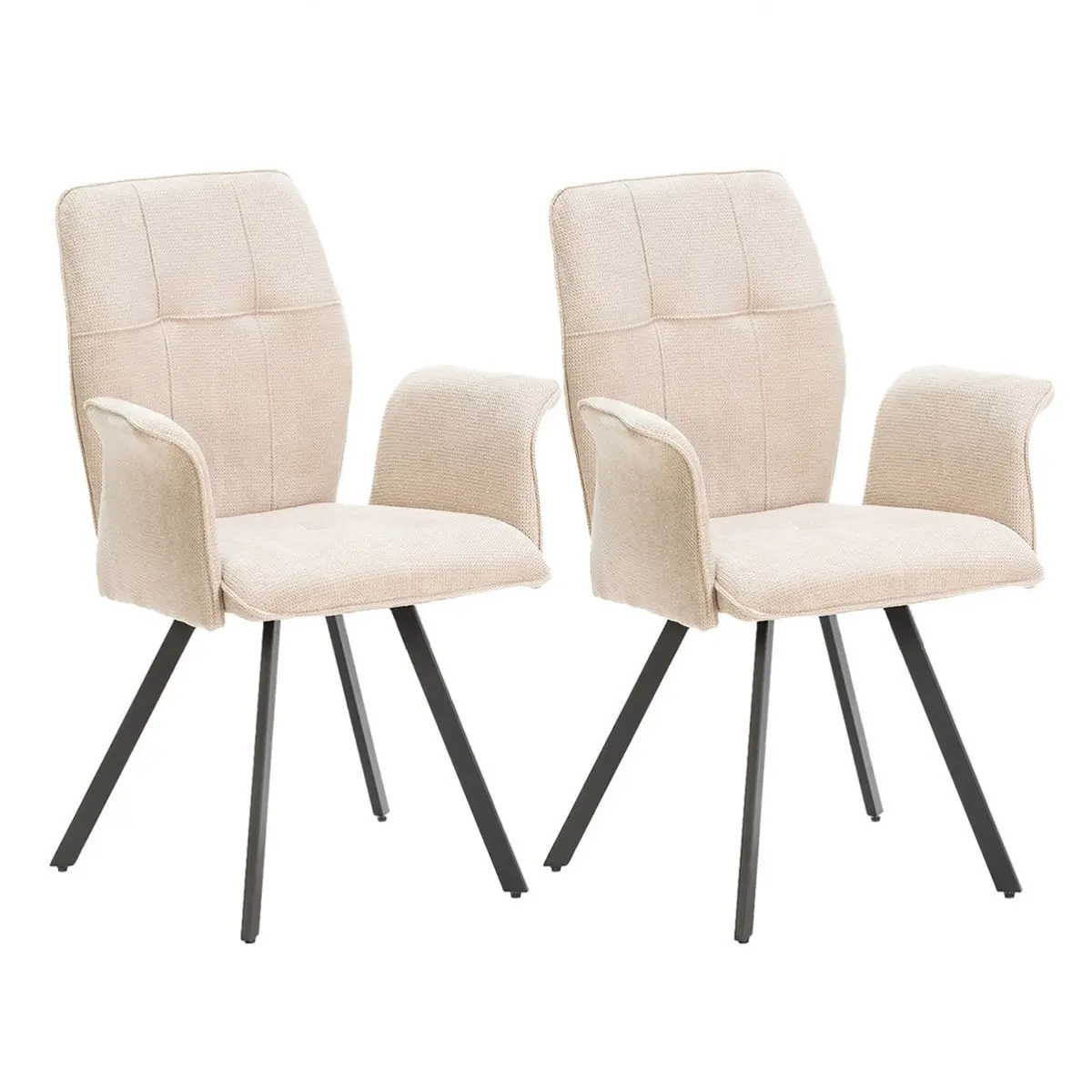 Lot de 2 Fauteuils Tissu Beige Effet Tricoté Pieds Métal Noir – SELMA