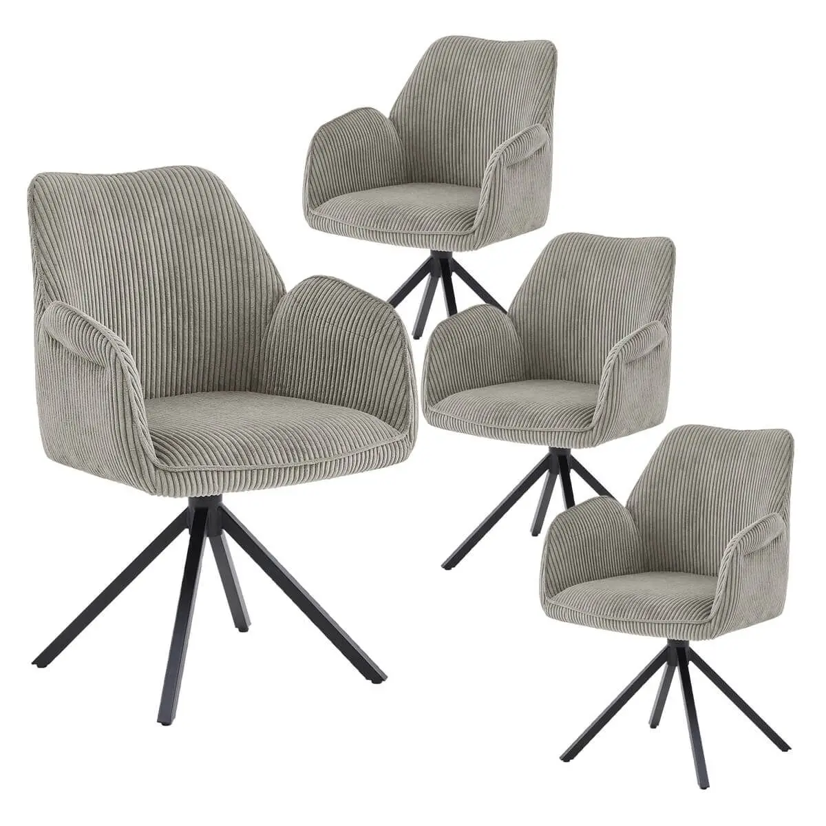 Lot de 4 Fauteuils de table Pivotants Tissu Velours Côtelé Beige – DELIA