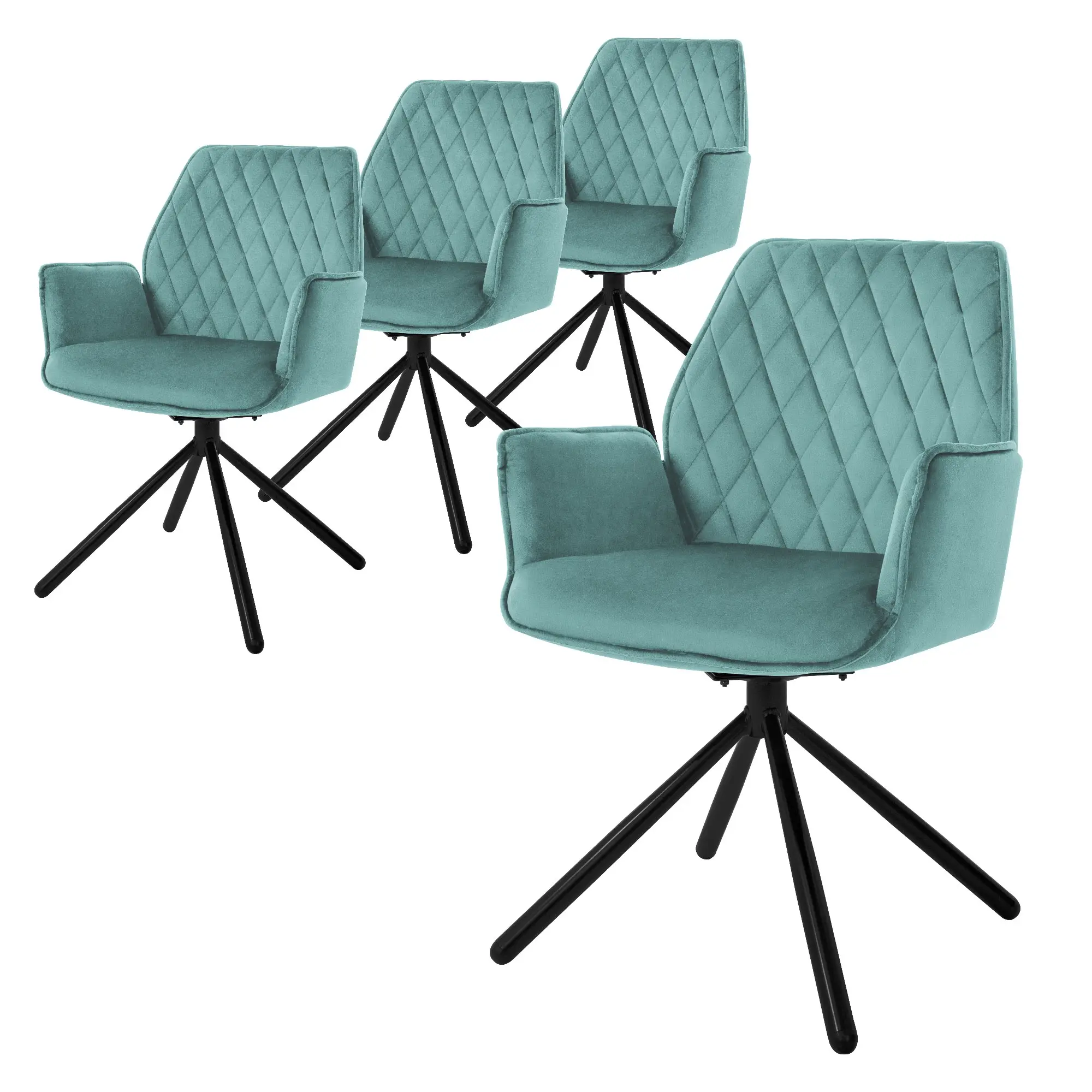 Lot de 4 chaises de salle à manger sauge pivotante avec dossier et accoudoirs ergonomiques revêtement en velours doux structure noir en métal