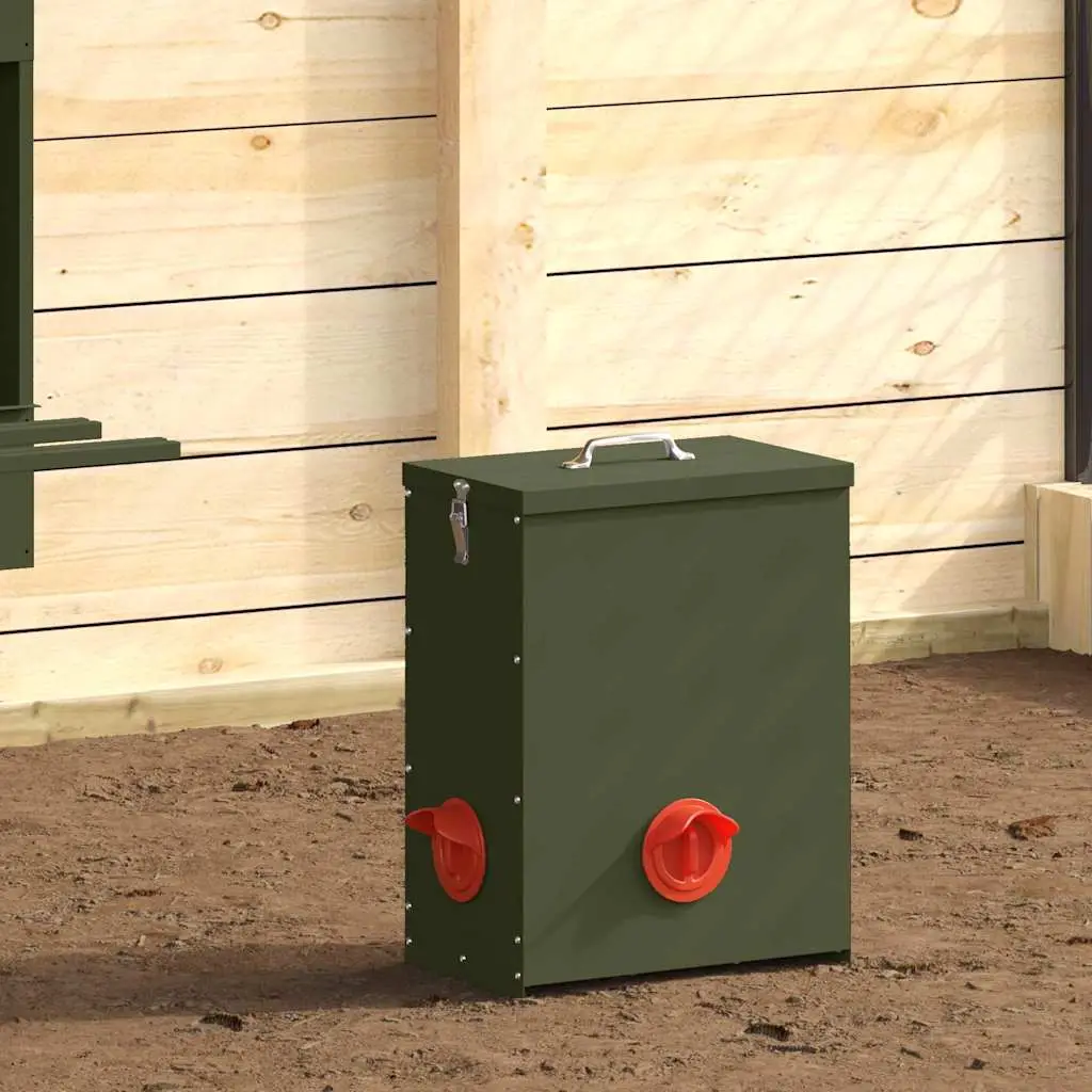 Grand Distributeur Grain Métal Volaille 25kg Vert Olive