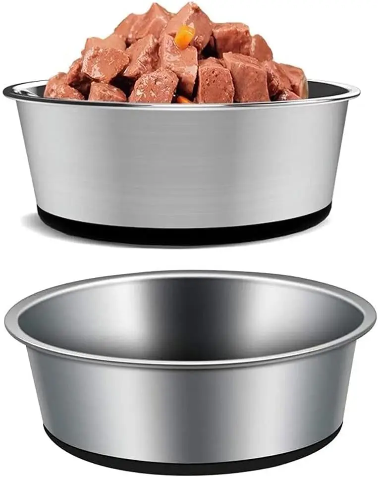 Lot de 2 gamelles en acier inoxydable avec fond en silicone Vendos85