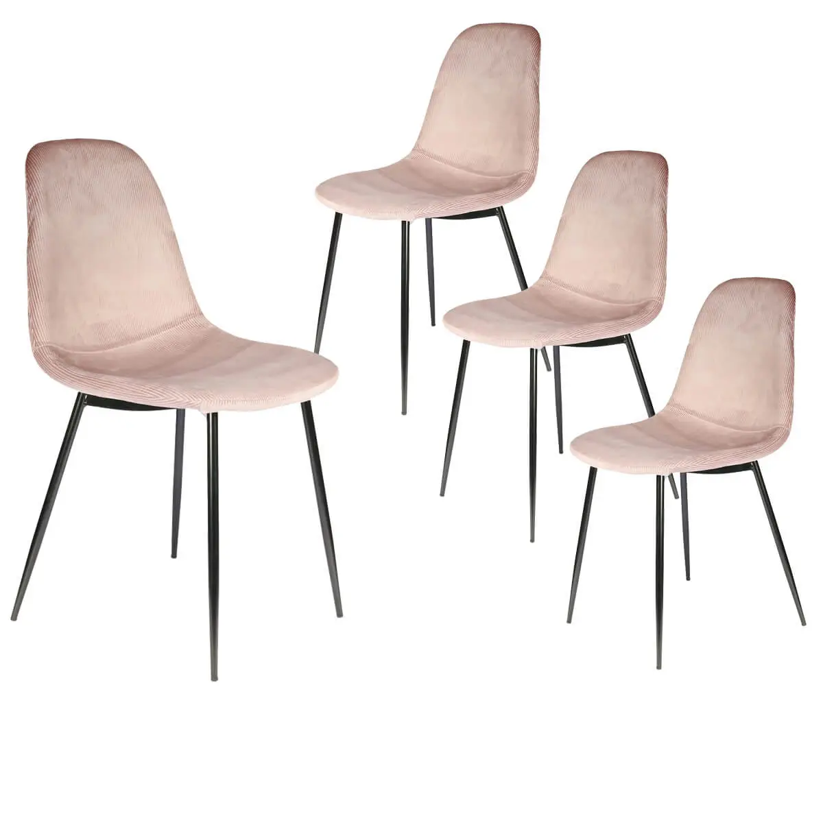 Lot de 4 Chaises Velours Côtelé Roses – ALESSIA