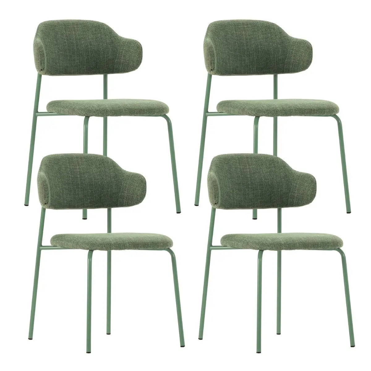 Lot de 4 Chaises vintage en métal avec assise et dossier en tissu chiné vertes – LADERI