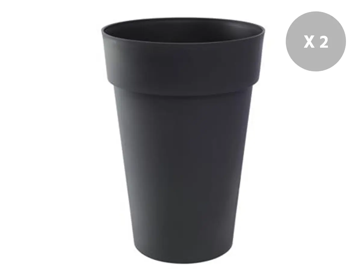 Lot de 2 Pots de fleur rond Toscane Ø 46 x H.65 cm Anthracite – Eda
