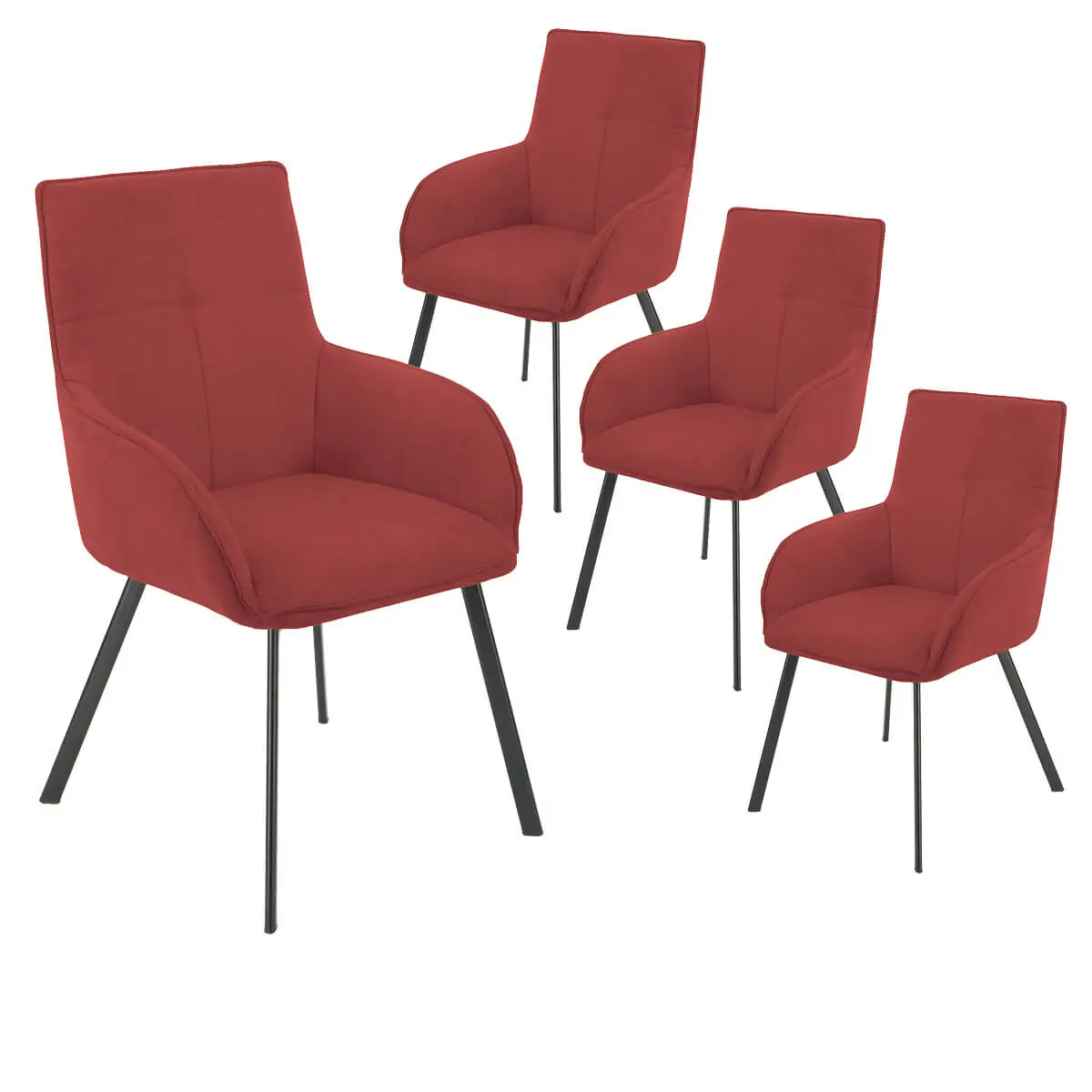 Lot de 4 Fauteuils Rouges Piètement Gris Mat – CATILA