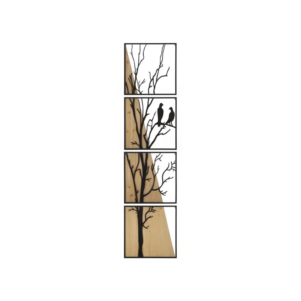 Lot de 4 Décorations Murales Encadrées «Arbre» 200cm Noir & Naturel