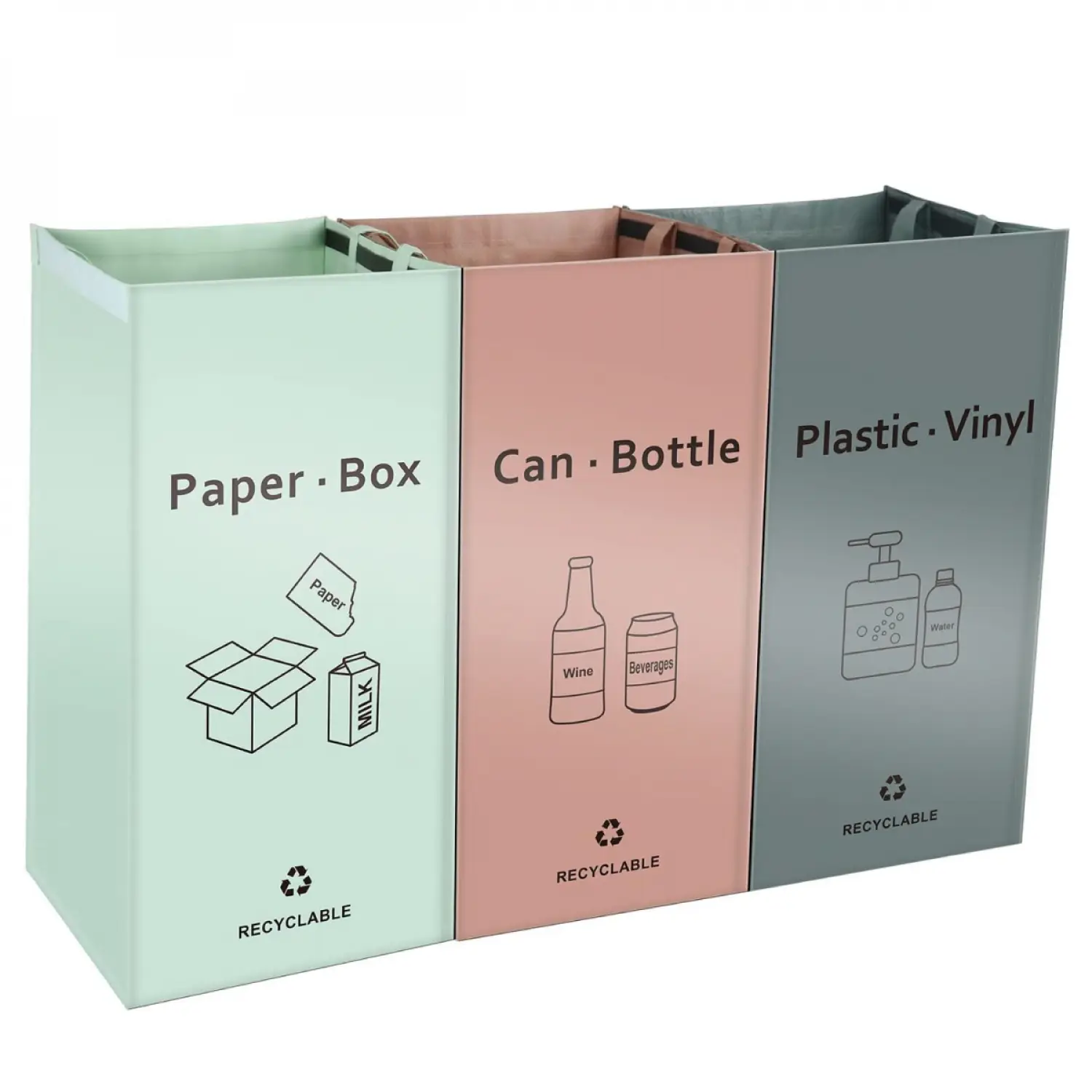 Lot de 3 sacs de recyclage réutilisables pour tri sélectif – 160L – Linxor