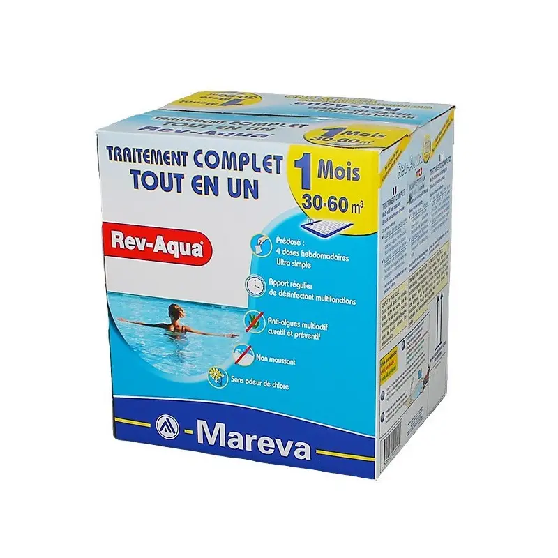 Traitement complet Mareva Rev-Aqua 1 mois – piscine 30-60 m3 (Revaqua) – Lot de 4
