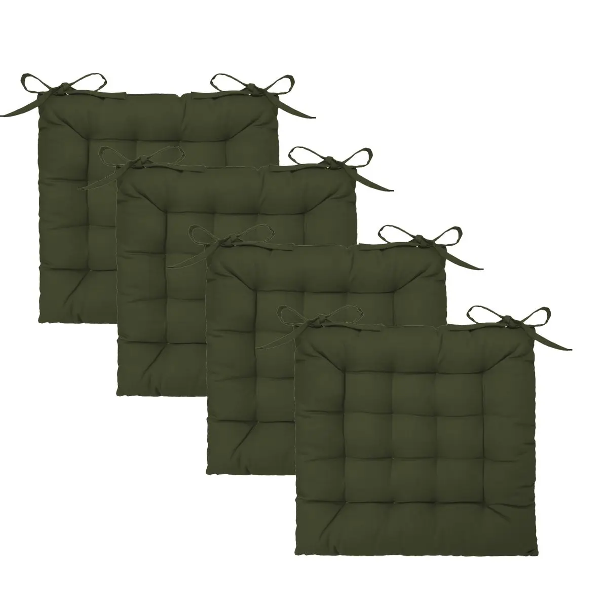 Lot de 4 Galettes de chaise en Coton Vert kaki 38 x 38 cm