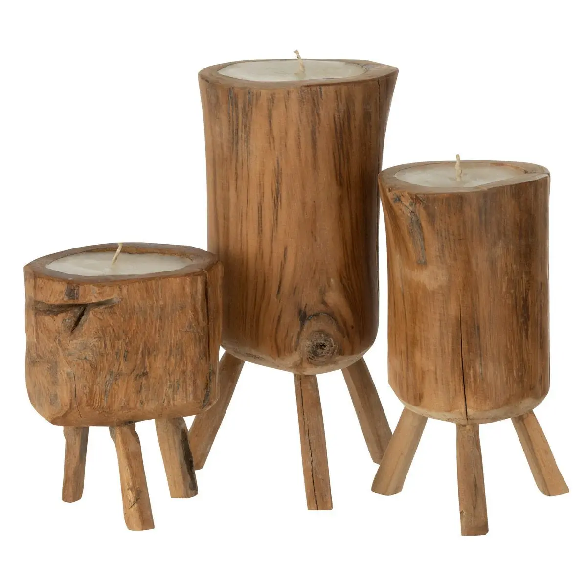 Lot de 3 Bougies en Bois «Trépied» 25cm Naturel