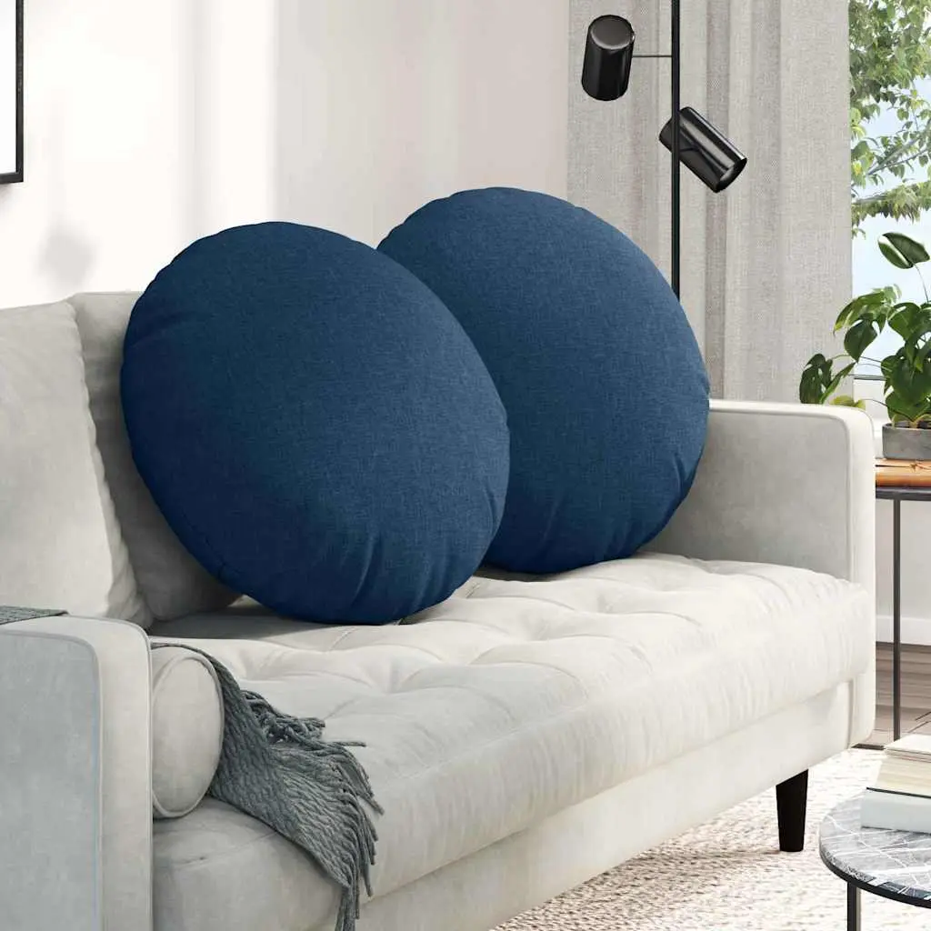 Lot de 2 Grands Coussins de Sol Ronds Tissu Doux et Déhoussable pour Salon Bleu Ø 60 x 21 cm – ComfortXL Outdoor Living