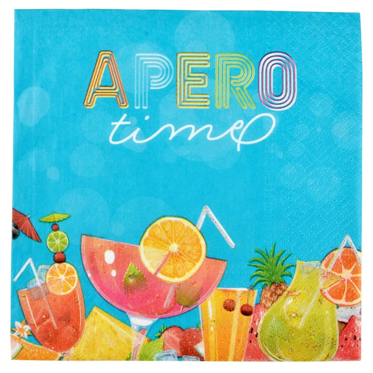 Lot de 20 Serviettes en Papier «Apéro Time» 33x33cm Bleu